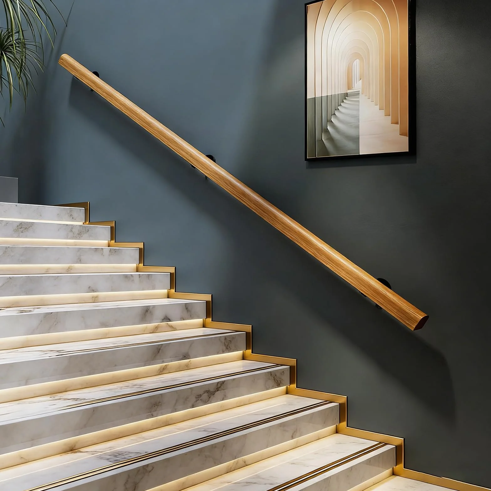 Pasamanos De Escalera De Madera De 50-600 Cm, Apoyabrazos De Seguridad Para Personas Mayores Montados En La Pared, Parapeto Para Pasillos, Barandillas Para Terrazas De Lofts (C, 50cm)