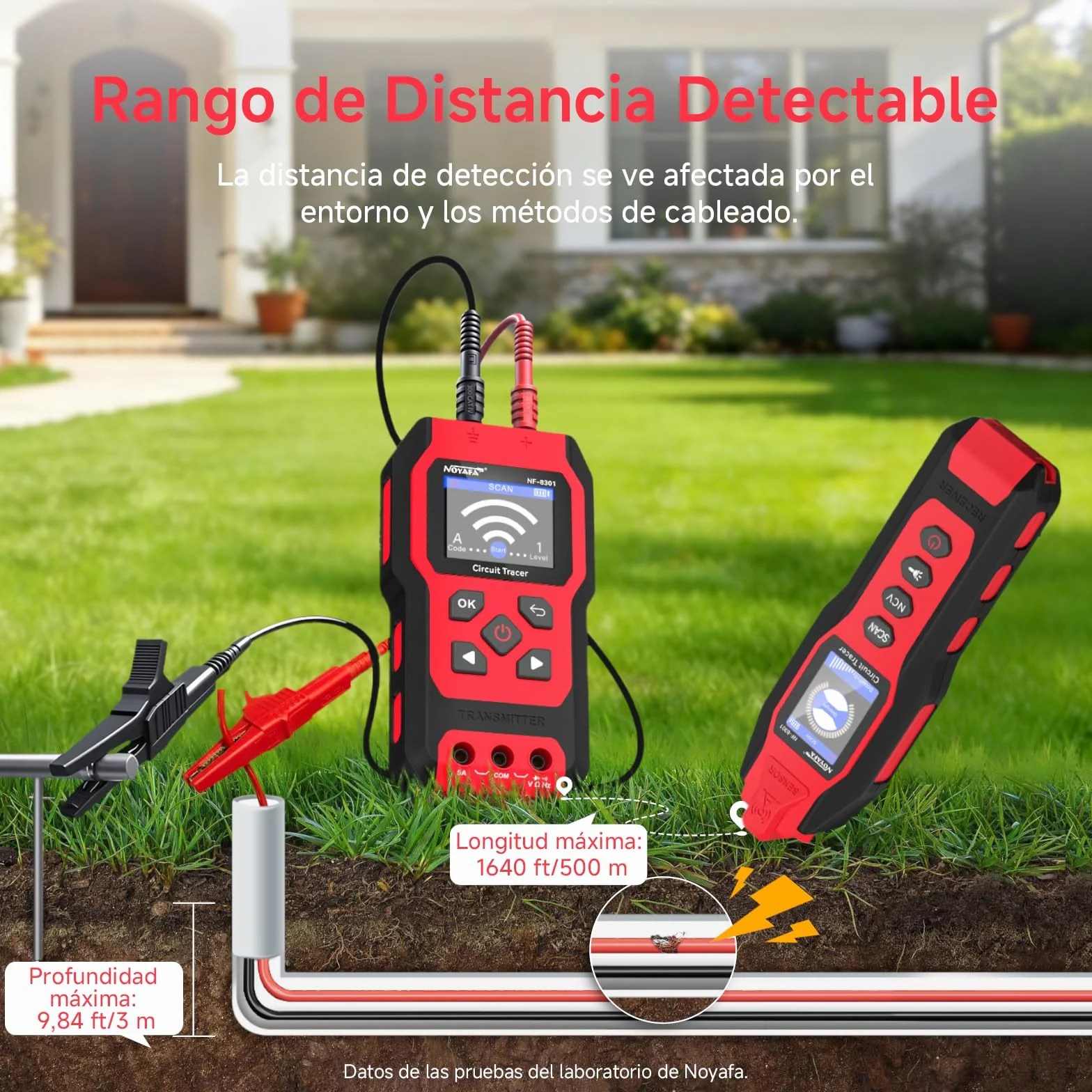 NOYAFA NF-8301 Detector de Circuitos y Buscacables, Localizador de Disyuntores con Multímetro Digital, Sensibilidad Ajustable 8 Niveles, Recargable, para Cables en Pared y Subterráneos