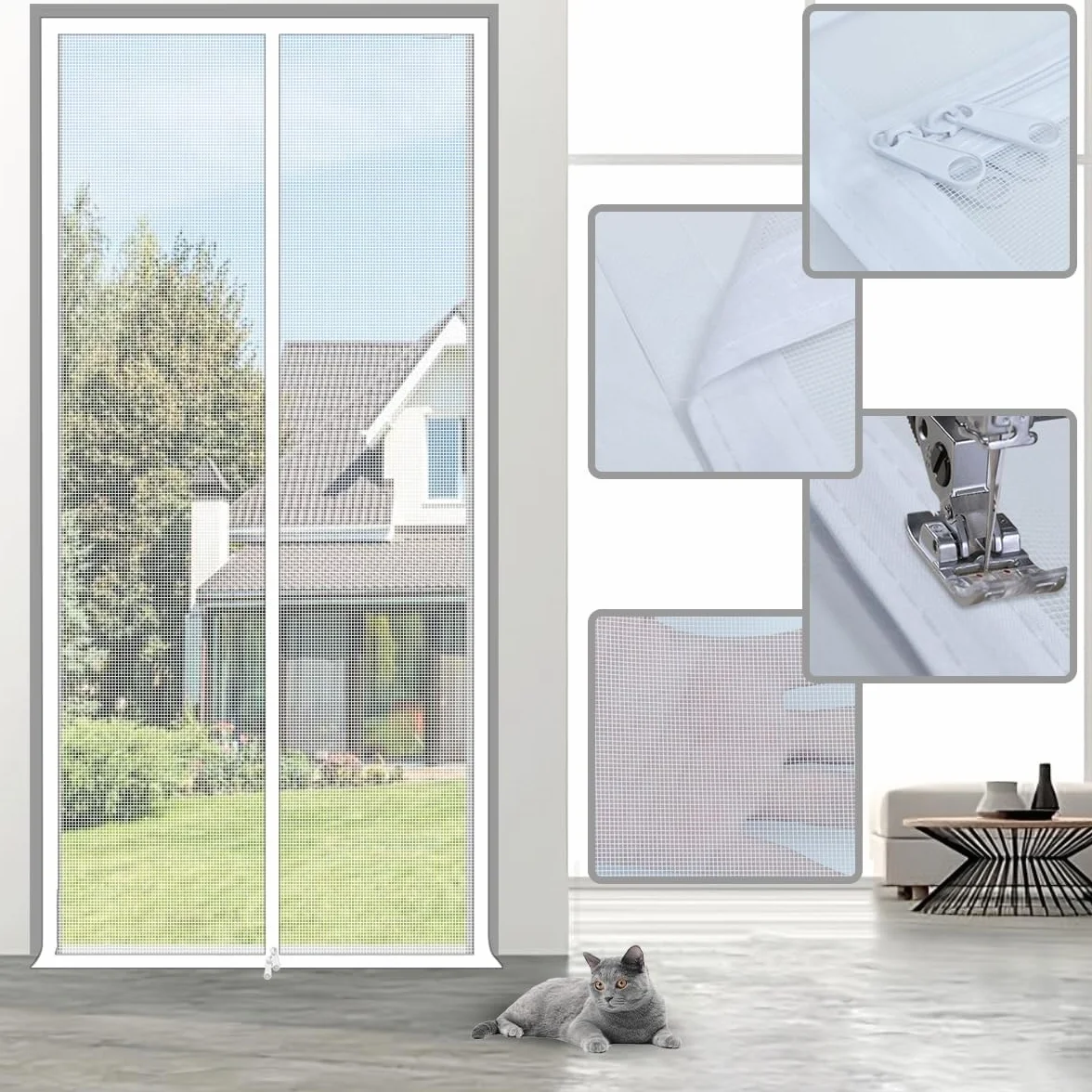 Puerta mosquitera para mascotas, puerta de malla para gatos y perros, marco de acero, cierre de gancho y bucle, tamaño ajustable (80 x 210 cm), ideal para mascotas y protección
