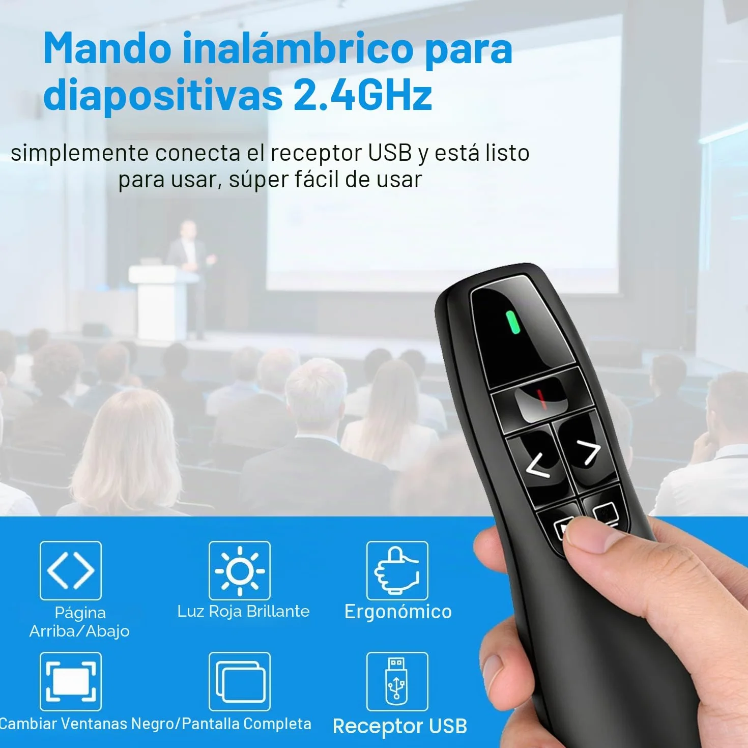 Presentador Inalámbrico 2,4GHz Powerpoint Puntero USB para Windows Mac