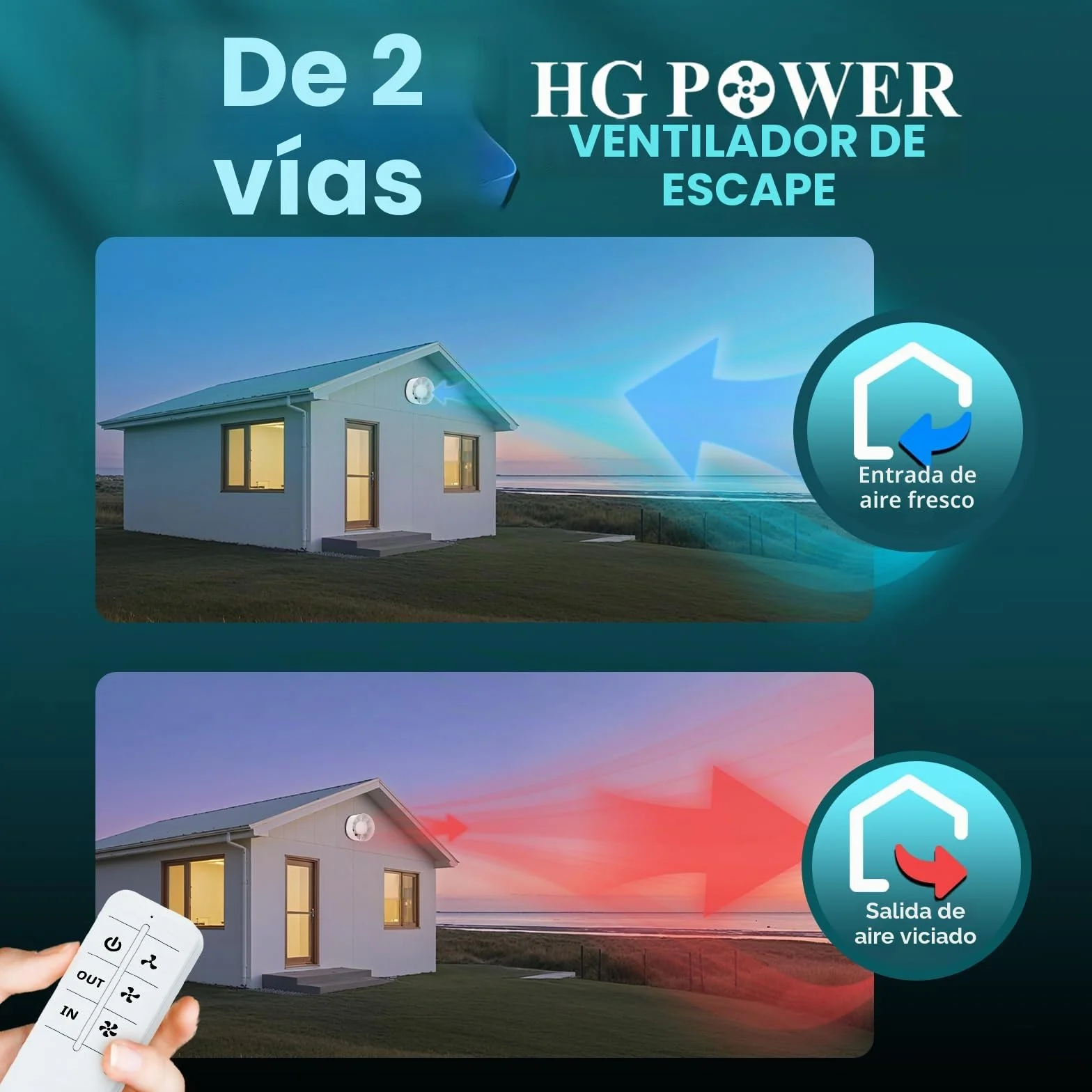 HG Power Ventilador de Extracción de 2 Vías 150mm con Mando a Distancia 3 Velocidades Silencioso para Baño Cocina