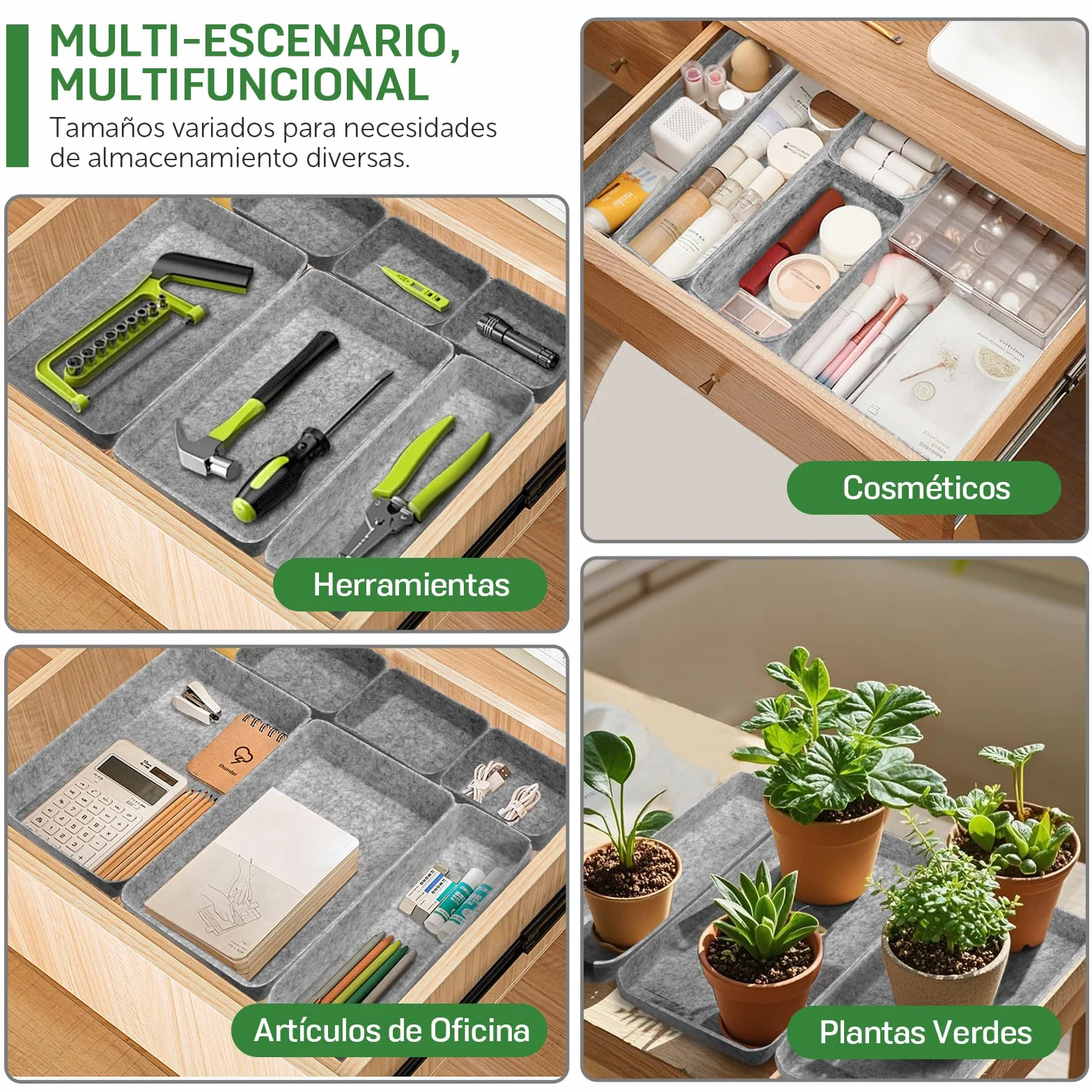 Captainfive organizador de cajones 20 piezas cajas apilables de fieltro para escritorio armario