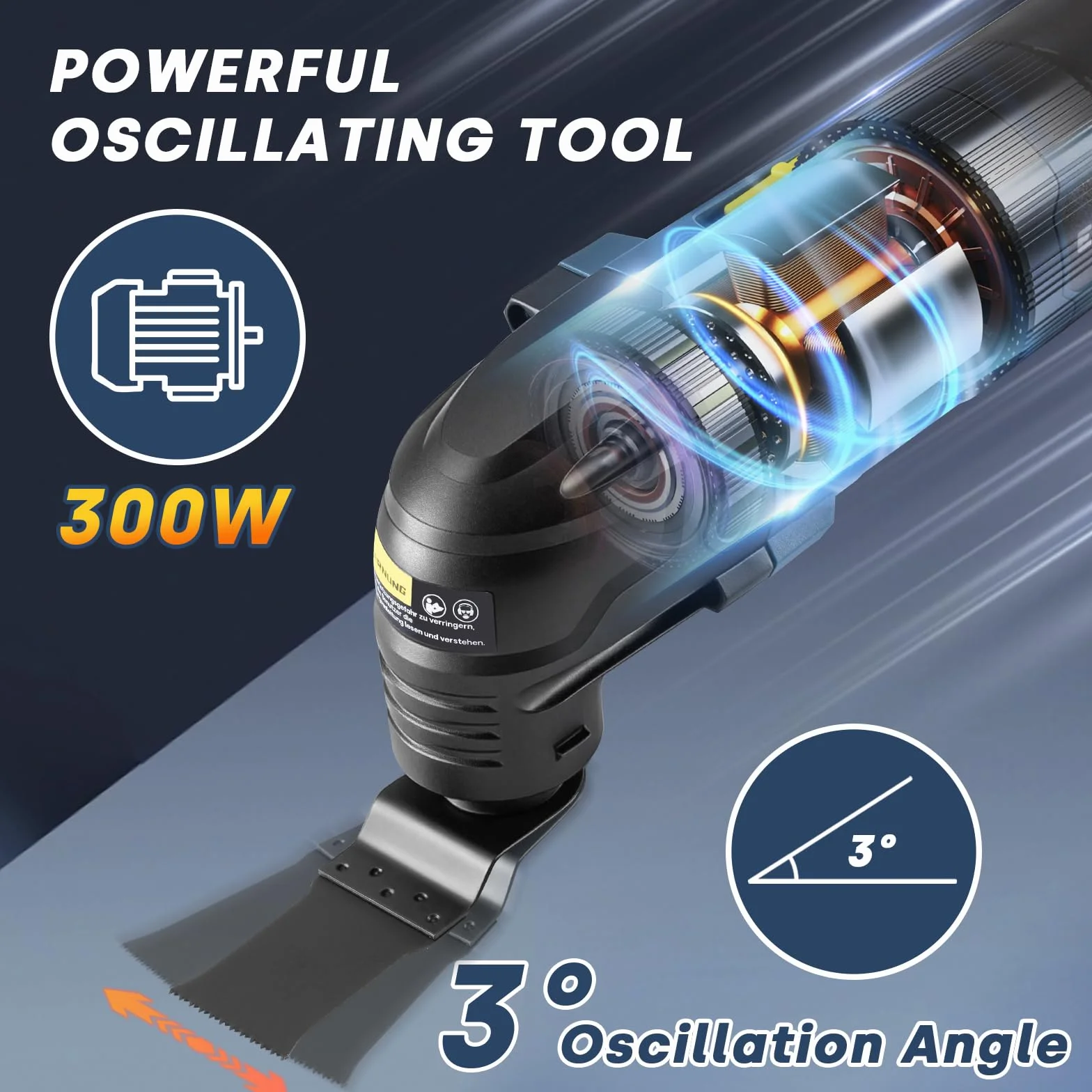 Enventor Multiherramienta Oscilante, 300W, 15000-22000 OPM, eléctrica con cable, 6 velocidades variables, ángulo de oscilación de 3°, mango auxiliar, con 17 accesorios para cortar, lijar y raspar