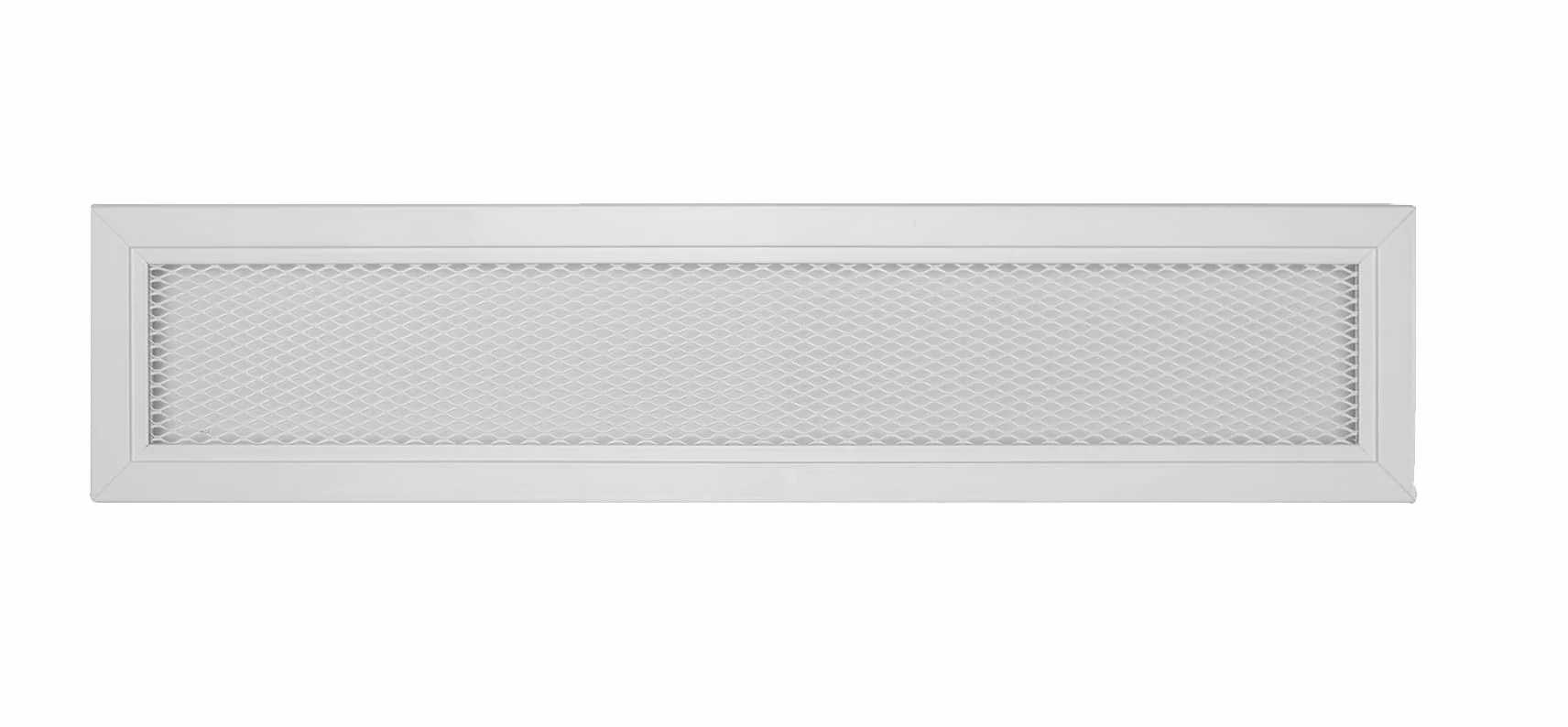 Rejilla de ventilación aluminio perforado con malla protectora – Blanco RAL 9016 – difusor aire caliente interior/exterior – rejilla lineal 60x9 cm.