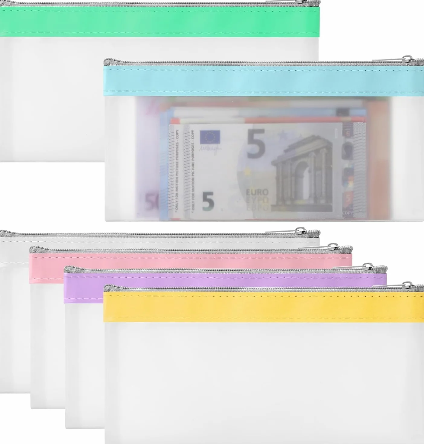 6 Piezas Bolsas de Dinero con Cremallera Bolsa de Dinero Sobres de Efectivo Bolsa de Banco Organizador de Dinero Transparente Organizador de Efectivo Multiusos para Cheques Recibos 19,3 x9,4 cm