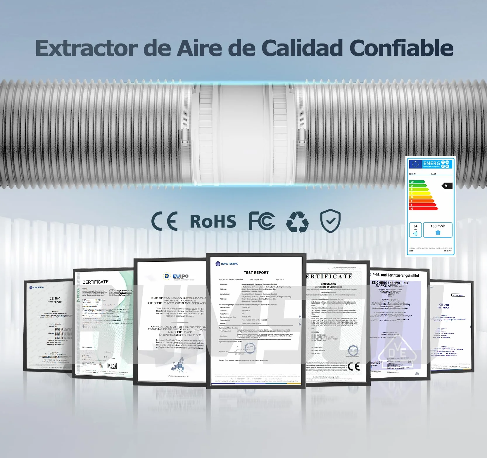 Extractor de Aire en Línea 100 mm Velocidad Ajustable Protección Sobrecalentamiento