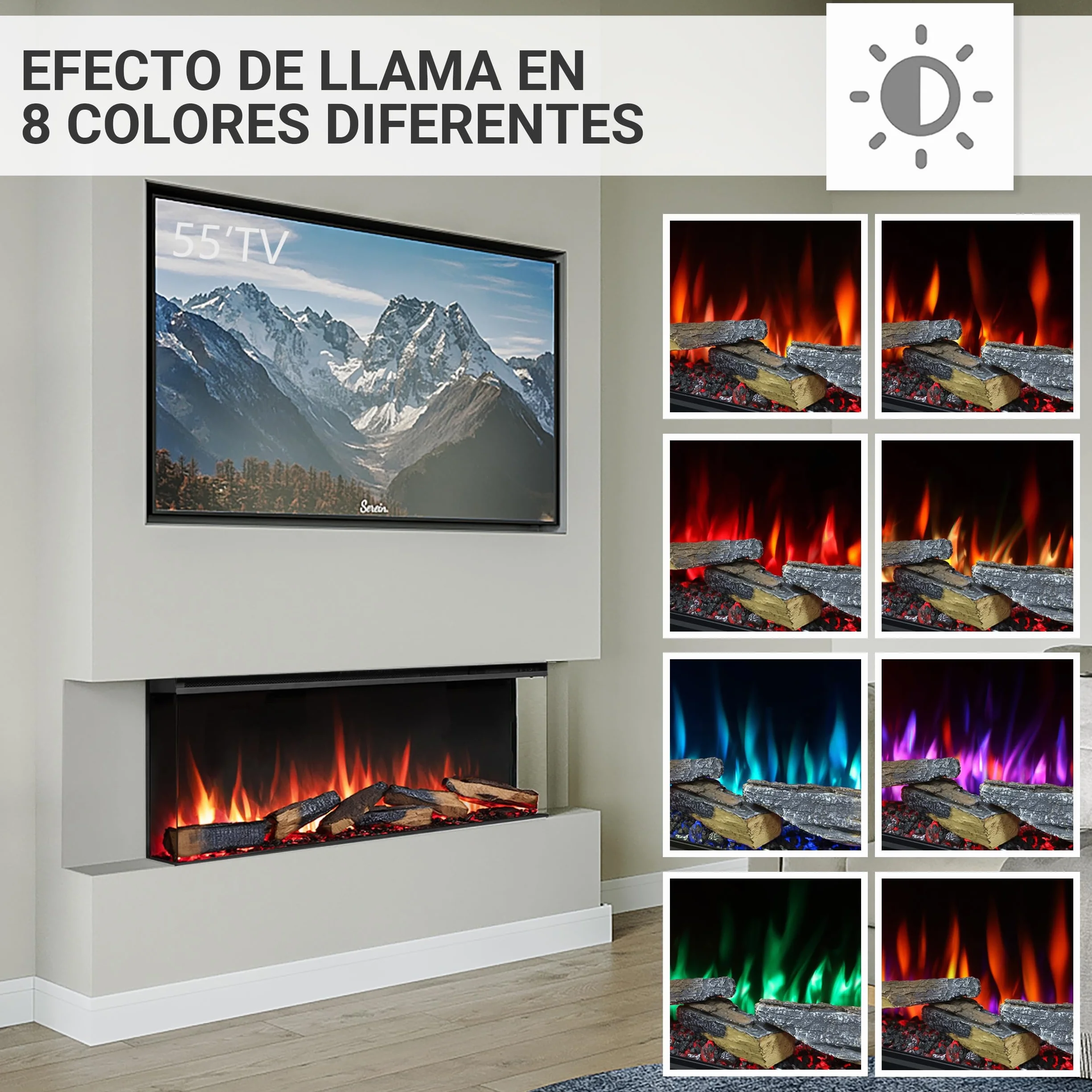 BALDERIA Athena 44 - Chimenea electrica empotrable, Calefactor bajo Consumo 1500W