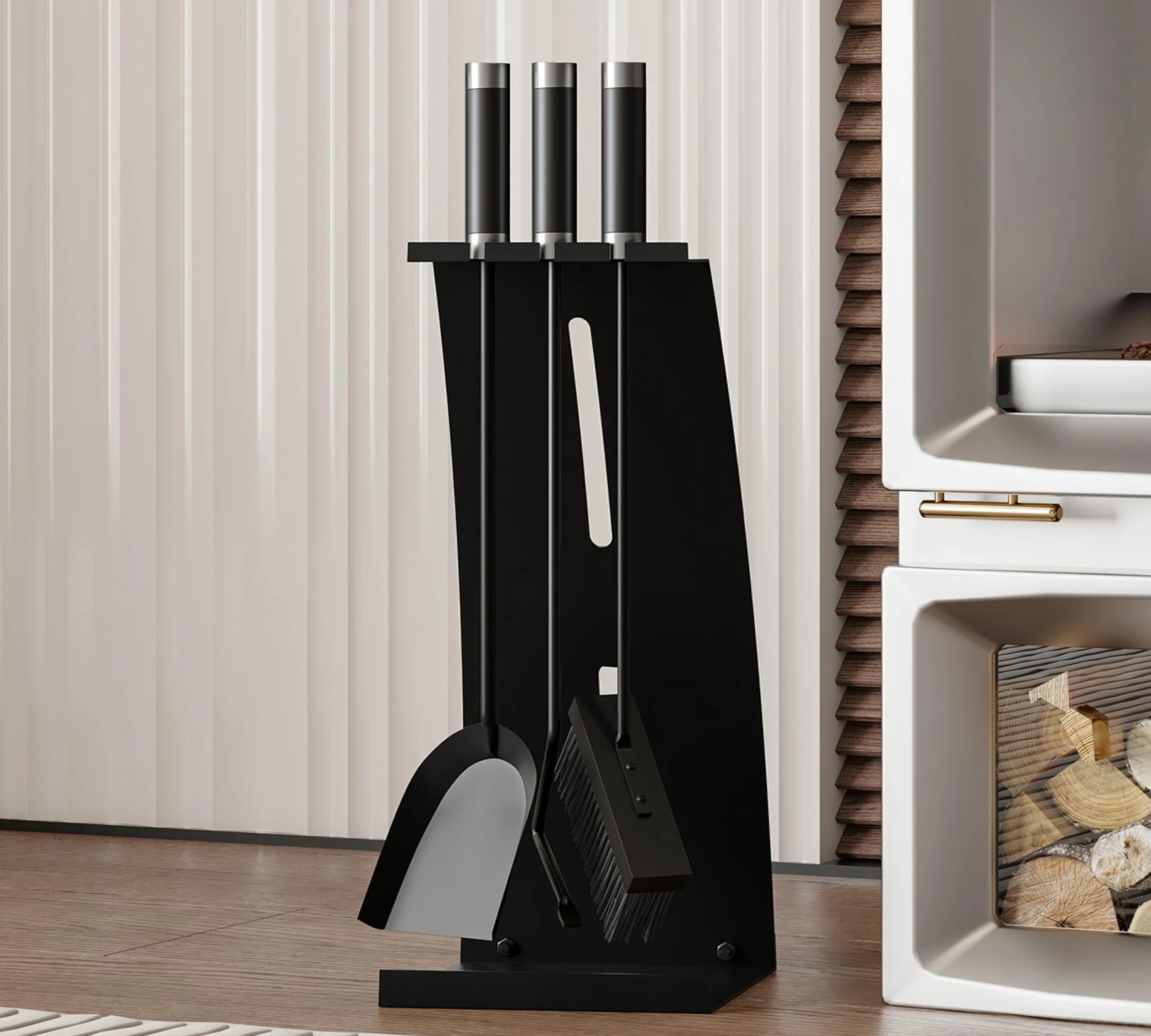 Kingson Juego de herramientas para chimenea de 4 piezas con asas compuestas, juego de accesorios para chimenea con recubrimiento en polvo negro, 54,5 cm de altura