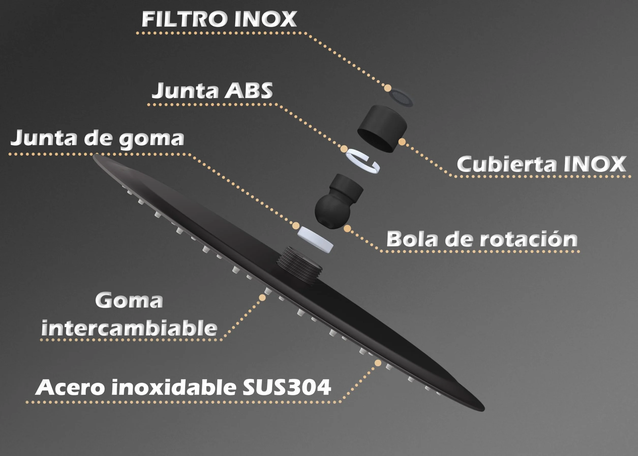 VALAZ bateria empotrada monomando redonda a pared Negro mate Serie Cenia z rociador deszczownica 20cm