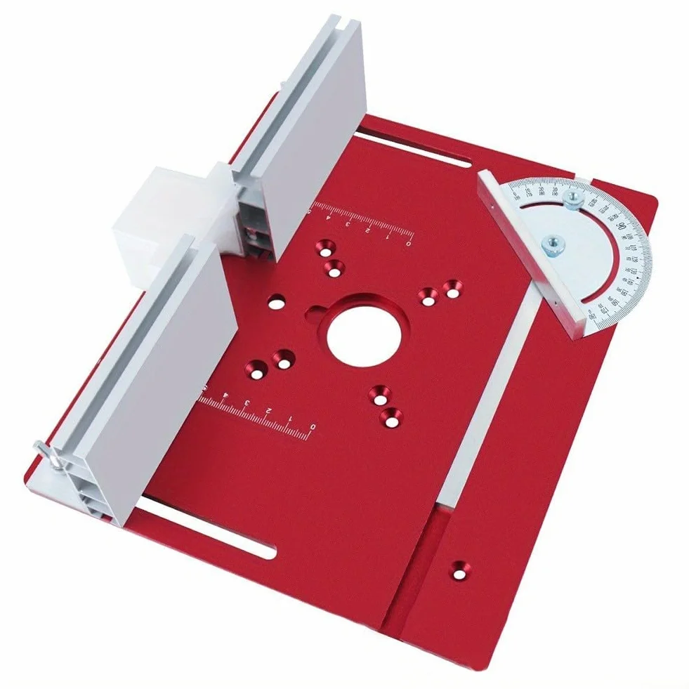 Mesa de aluminio para fresadora de carpintería, placa de inserción eléctrica de fresado de madera, 240 x 200 x 5 mm, compatible con metales blandos y madera (rojo)