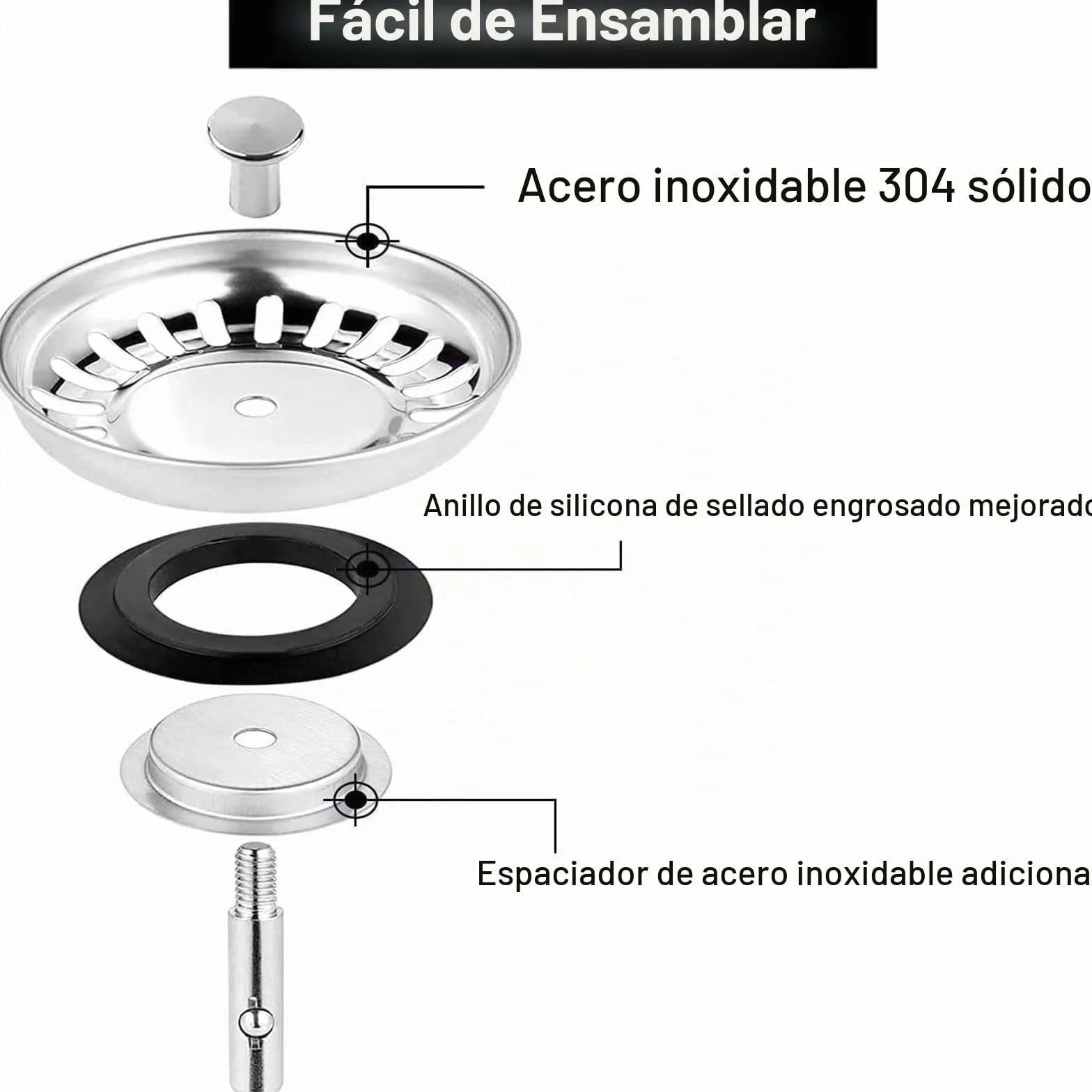 Tapón colador fregadero cocina acero inoxidable 80 mm UK paquete 2