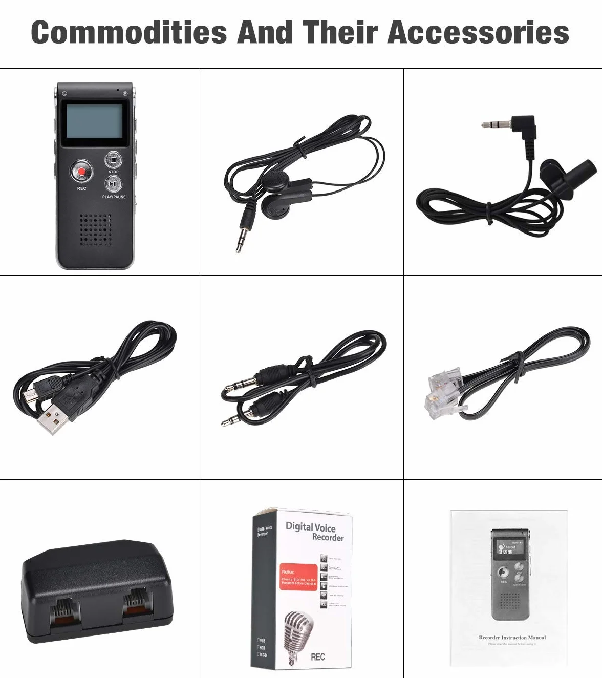 Lychee 8GB Grabadora de Voz USB Recargable Dictáfono LCD con Reproductor MP3 (Negro)