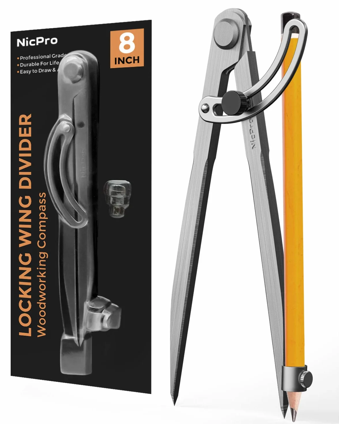 Nicprofesional Compás 8 Pulgadas Carpintería Construcción Geometría Dibujo