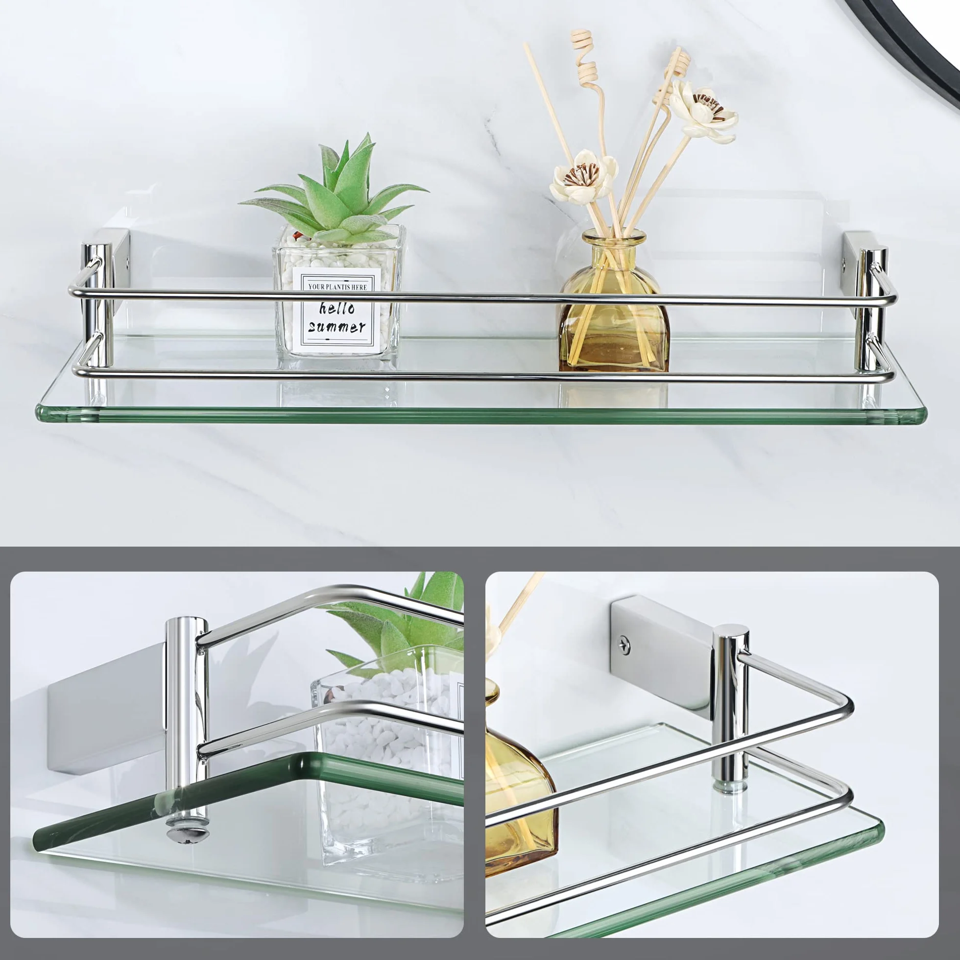 SAYAYO Estanteria Baño Cristal 400mm x 130mm x 66mm Acero Inoxidable