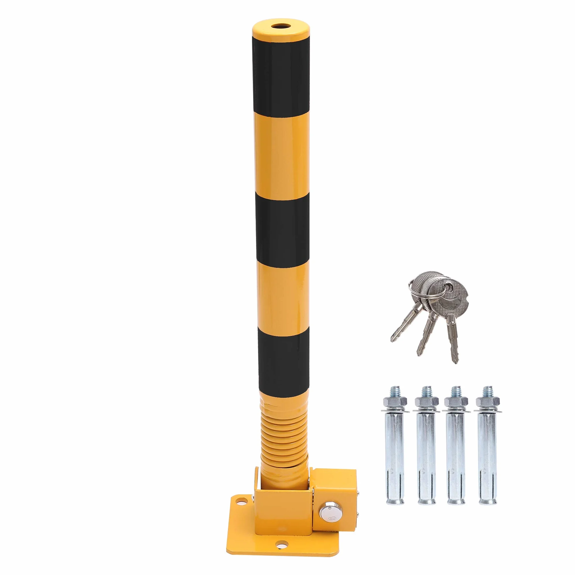 TOPWAY Bolardo de Bloqueo de Espacio para Estacionamiento de Automóviles con Resorte, Bloqueable Plegable Poste de Barrera de Parking de Coche, Amarilla y Negro, 60cm de Altura