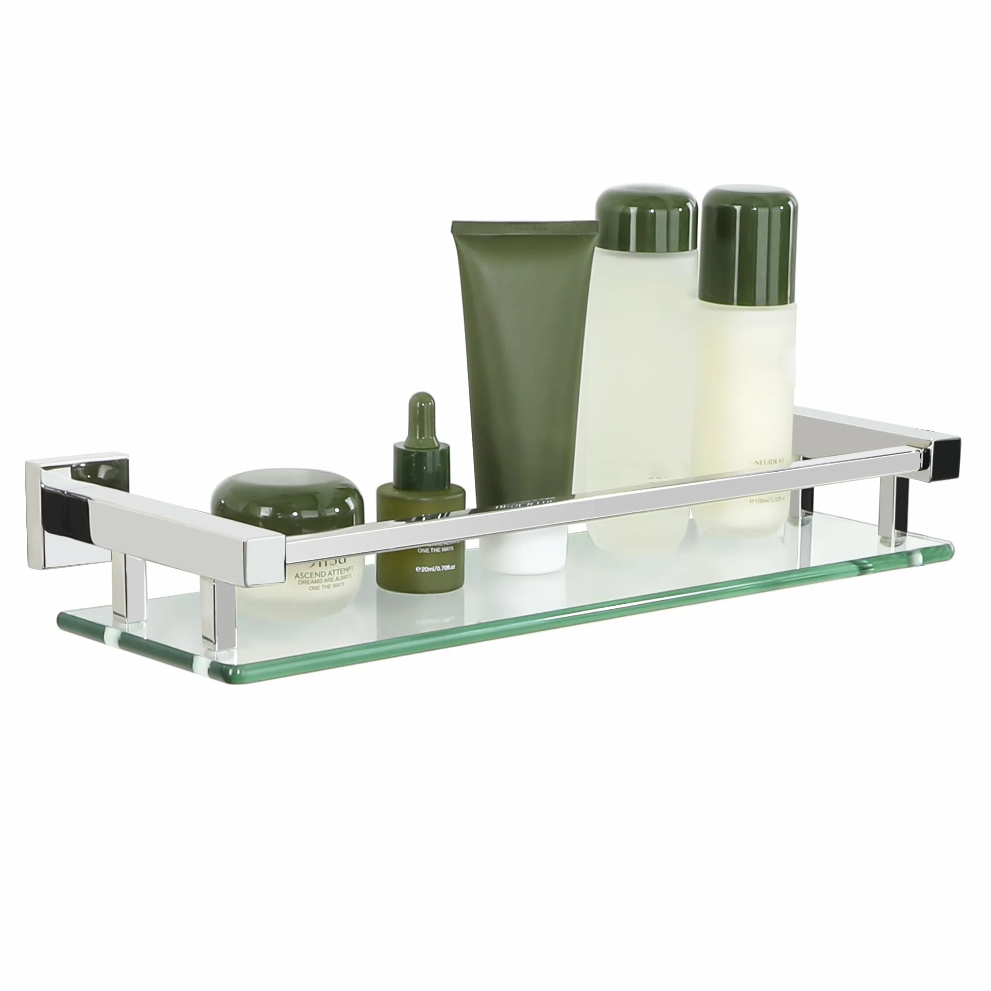 SAYAYO Estanteria Baño, Estanteria Ducha Cristal Pared Accesorios Baño Champú Organizador Baño Pulido Acero Inoxidable Soporte de Ducha de Vidrio para Baño 412mm x 130mm x 70mm, EGC2000-40-C