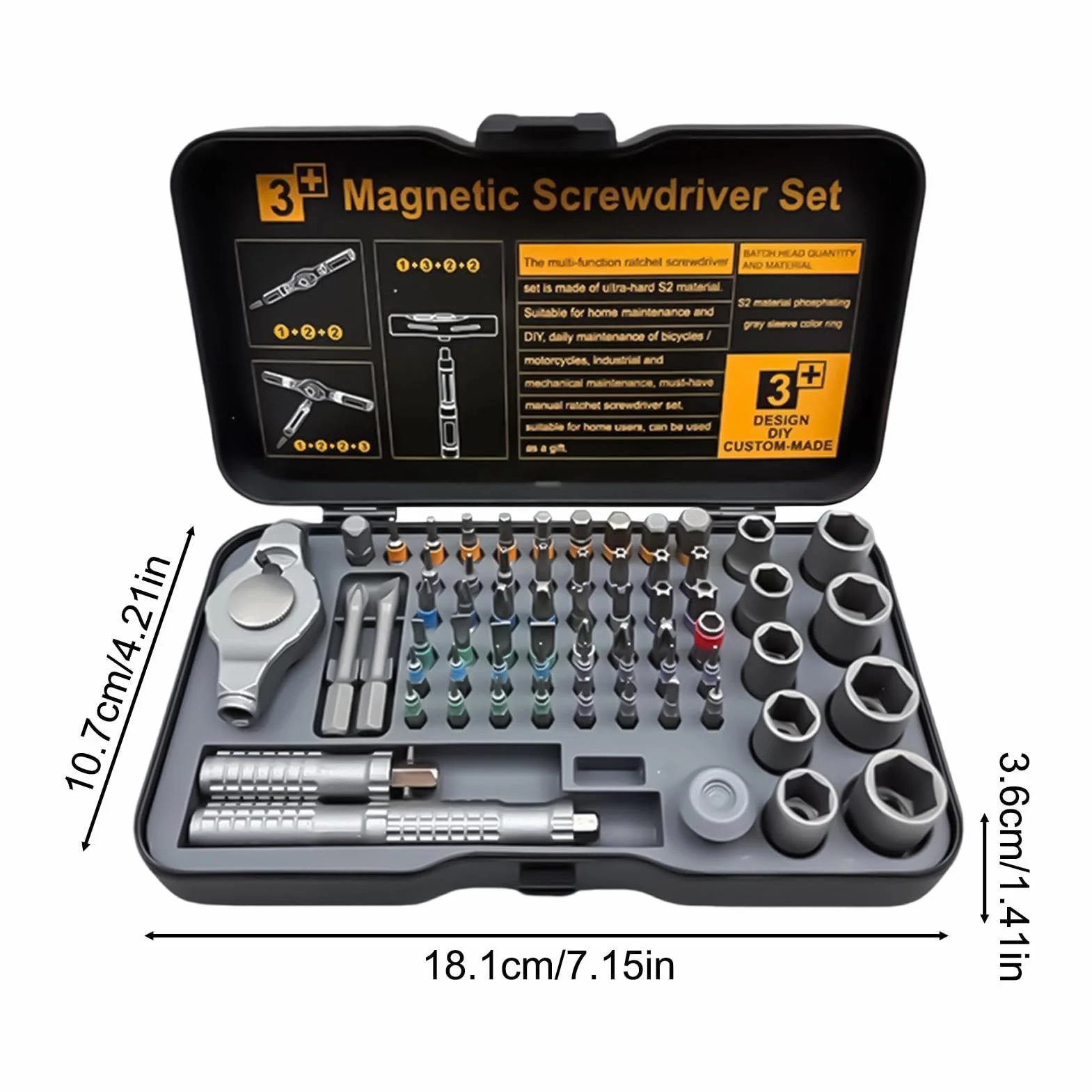Juego de Destornilladores Magnéticos 66 en 1 Kit de Herramientas Portátil | Mini Juego de Trinquete Ergonómico Para Hogar Taller Electrónica Ordenador Reloj Electricista