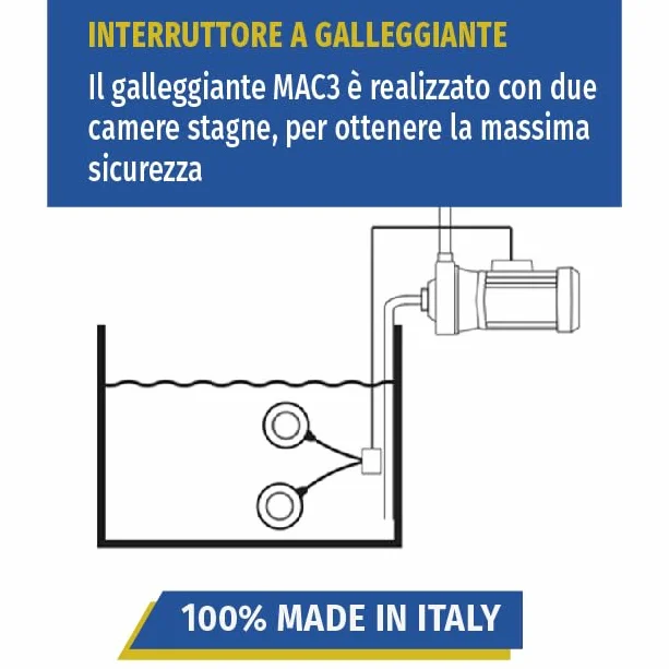 Interruptor de Flotador MAC3 para Bomba Sumergible – Flotador eléctrico 10 m, regulador de Nivel de Agua para depósitos, pozos, cisternas – Fabricado en Italia