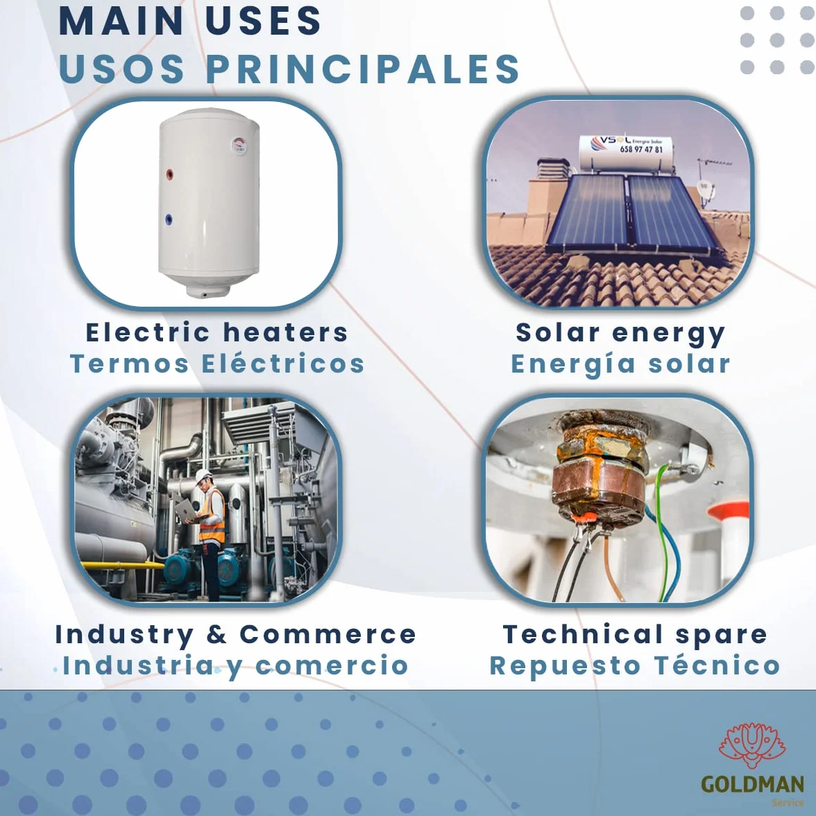 GOLDMAN SERVICE Kit de Recambio Calentador de Agua Eléctrico: Resistencia Curva, Ánodo de Magnesio, Junta de Goma y Tornillo de Fijación. Compatible con Termos Eléctricos de Grandes Marcas (2000 W)