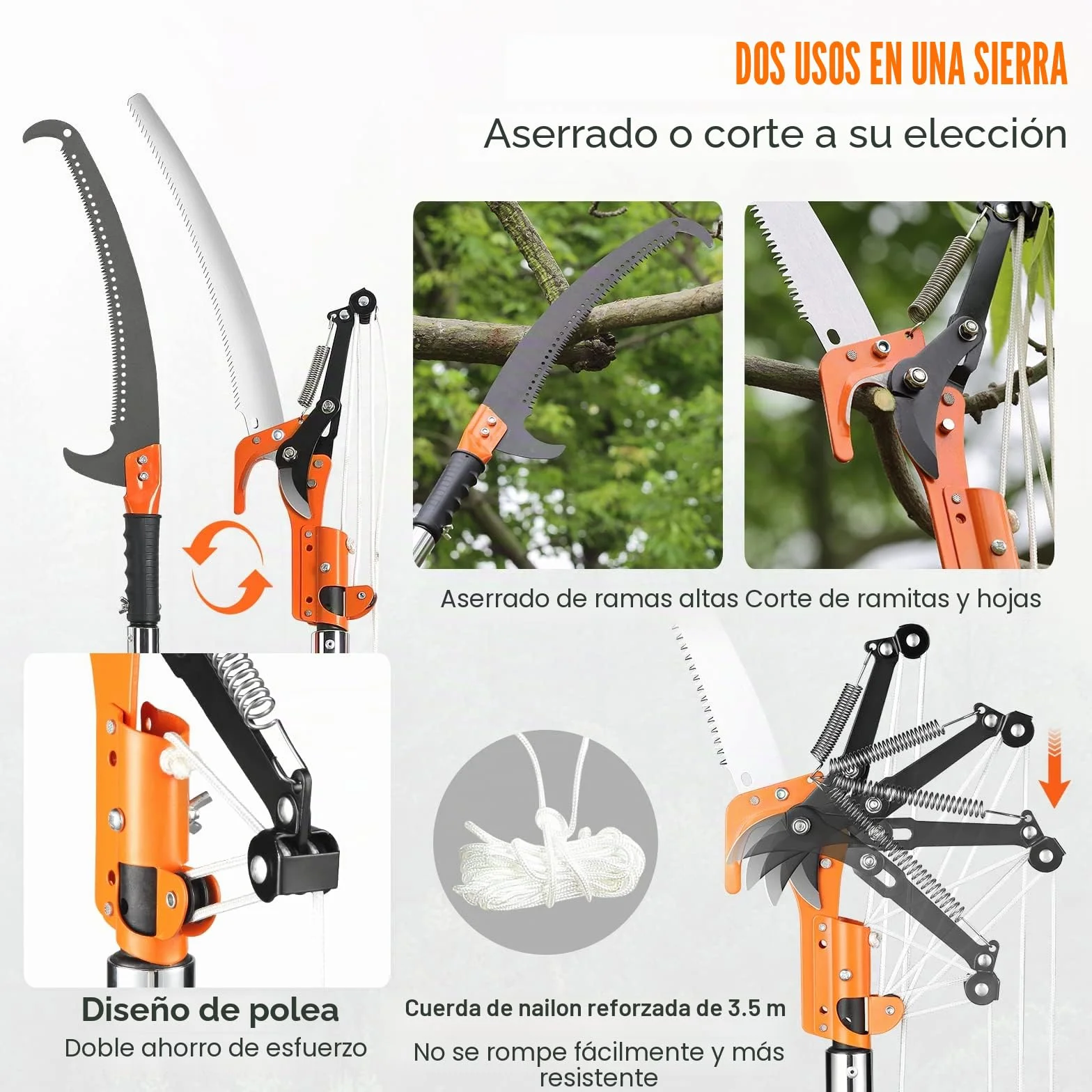 VEVOR Sierra de Poda Telescópica Sierra de Pértiga Extensible de 2,24-8,24m Sierra de Poda con Hoja de Acero Afilada con 8 Postes Tijeras de Fibra de Vidrio para Cortar Ramas Altas para Podar Palmeras