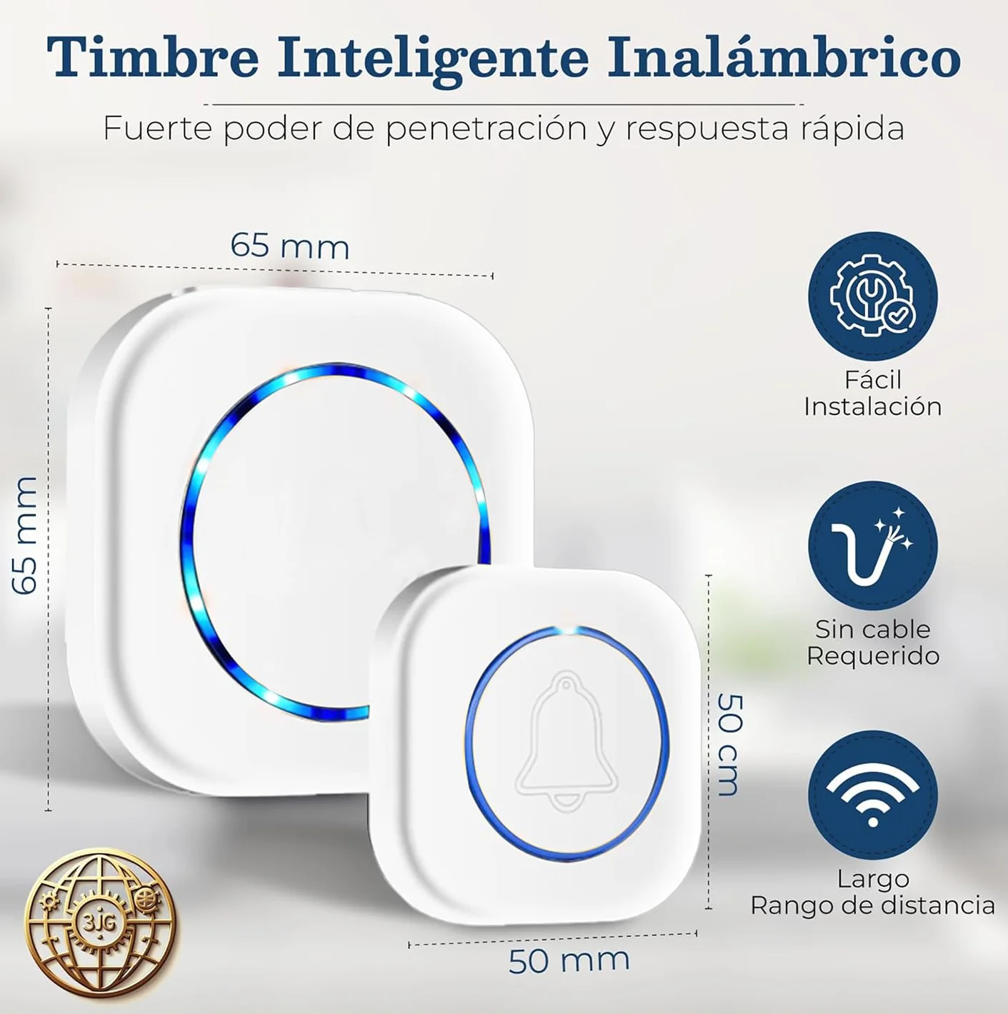 Timbre Inalámbrico Impermeable 300m, 2 Receptores, 38 Melodías, Blanco