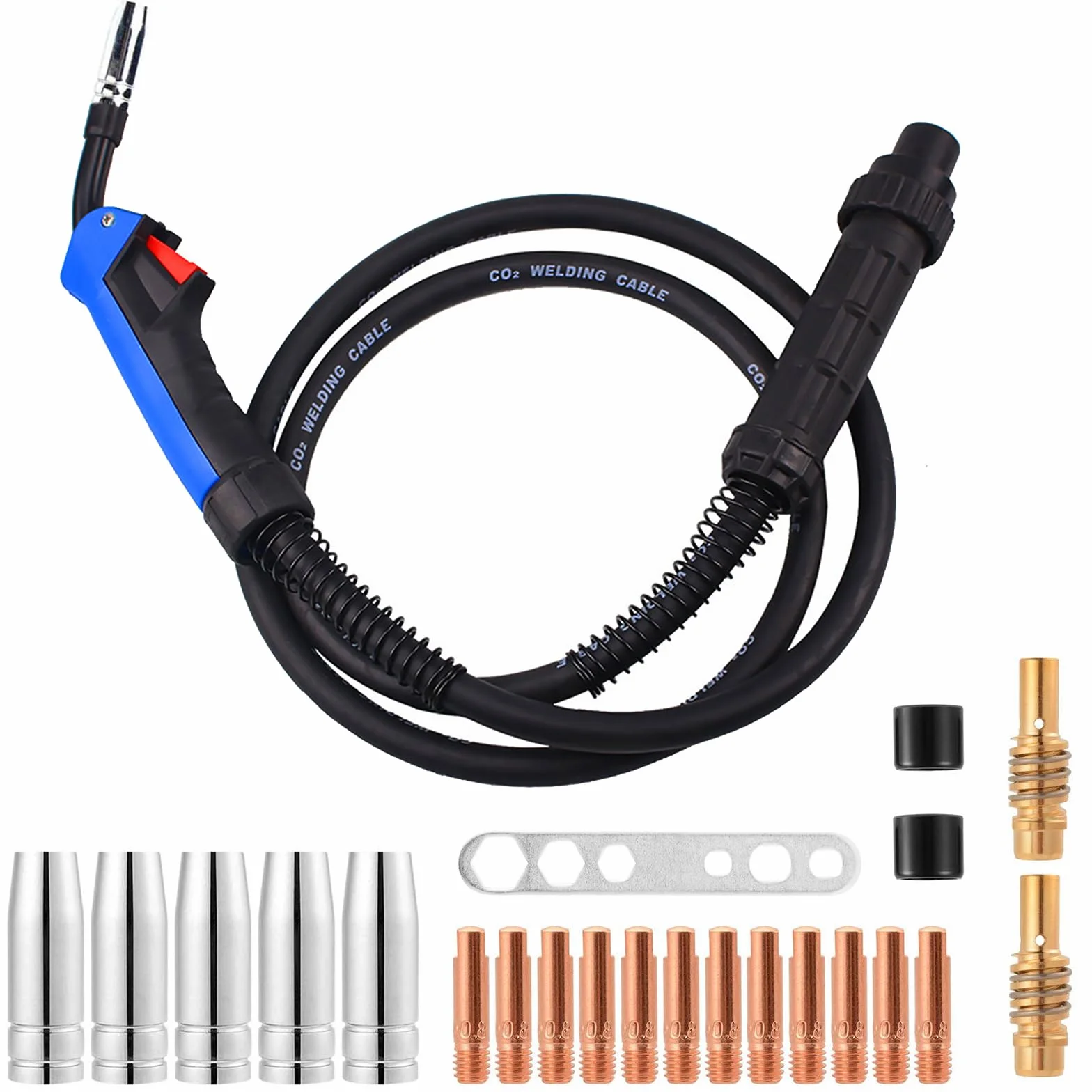 Antorcha MIG, Antorcha soldadura hilo MIG MAG 15AK de 4 M con Juego de 21 Piezas Accesorios para Máquinas de Soldadura de Gas Inerte,para Máquina Soldar Semiautomática con Gas Refrigerada Por Aire