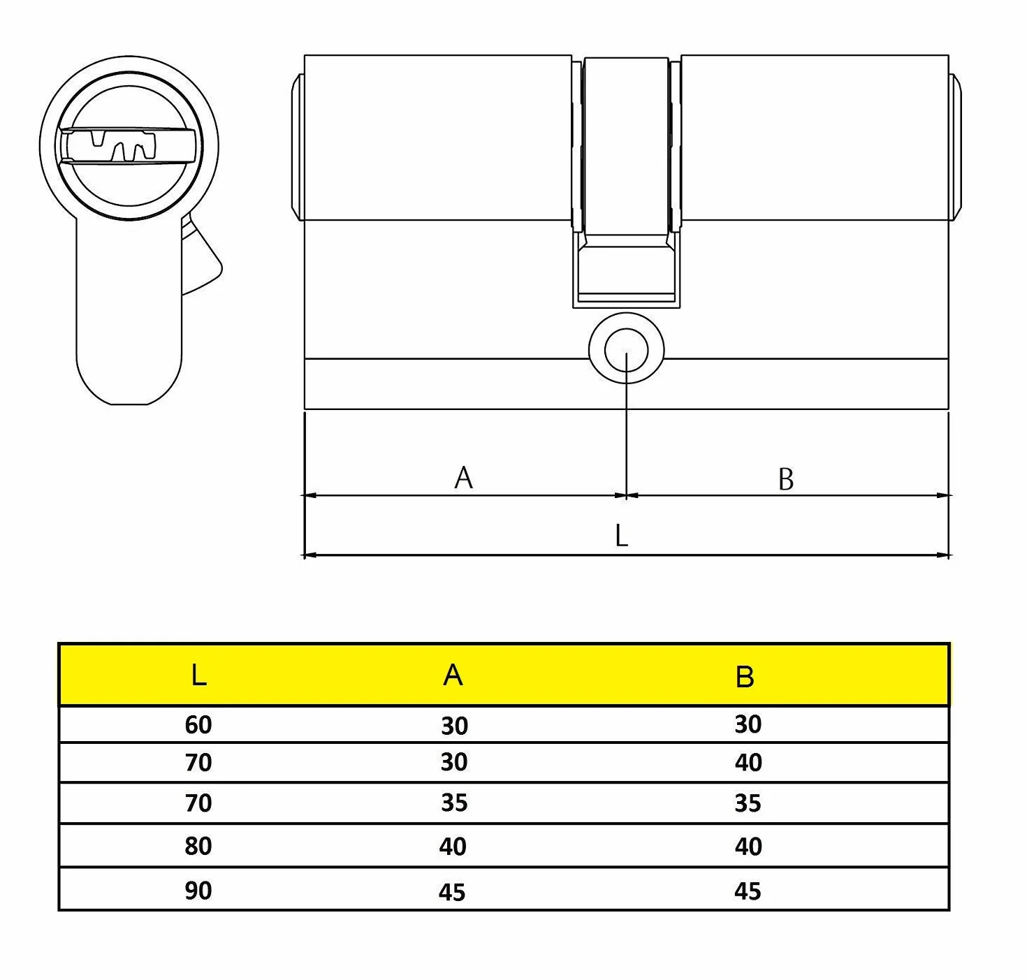 Yale, YL63030HNLC, Cilindro de Seguridad, YL6, No, Leva Corta, Llave - Llave, Niquelado, 30 x 30 mm