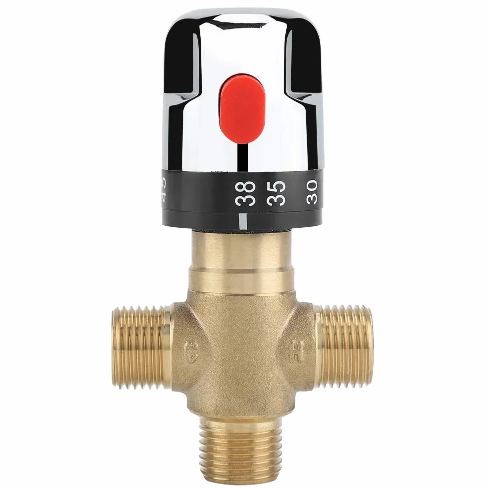 Válvula Mezcladora Termostática con Conexiones Macho 1/2 NPT, Válvula de Control de Temperatura del Agua, Control de Termostato, Latón Macizo