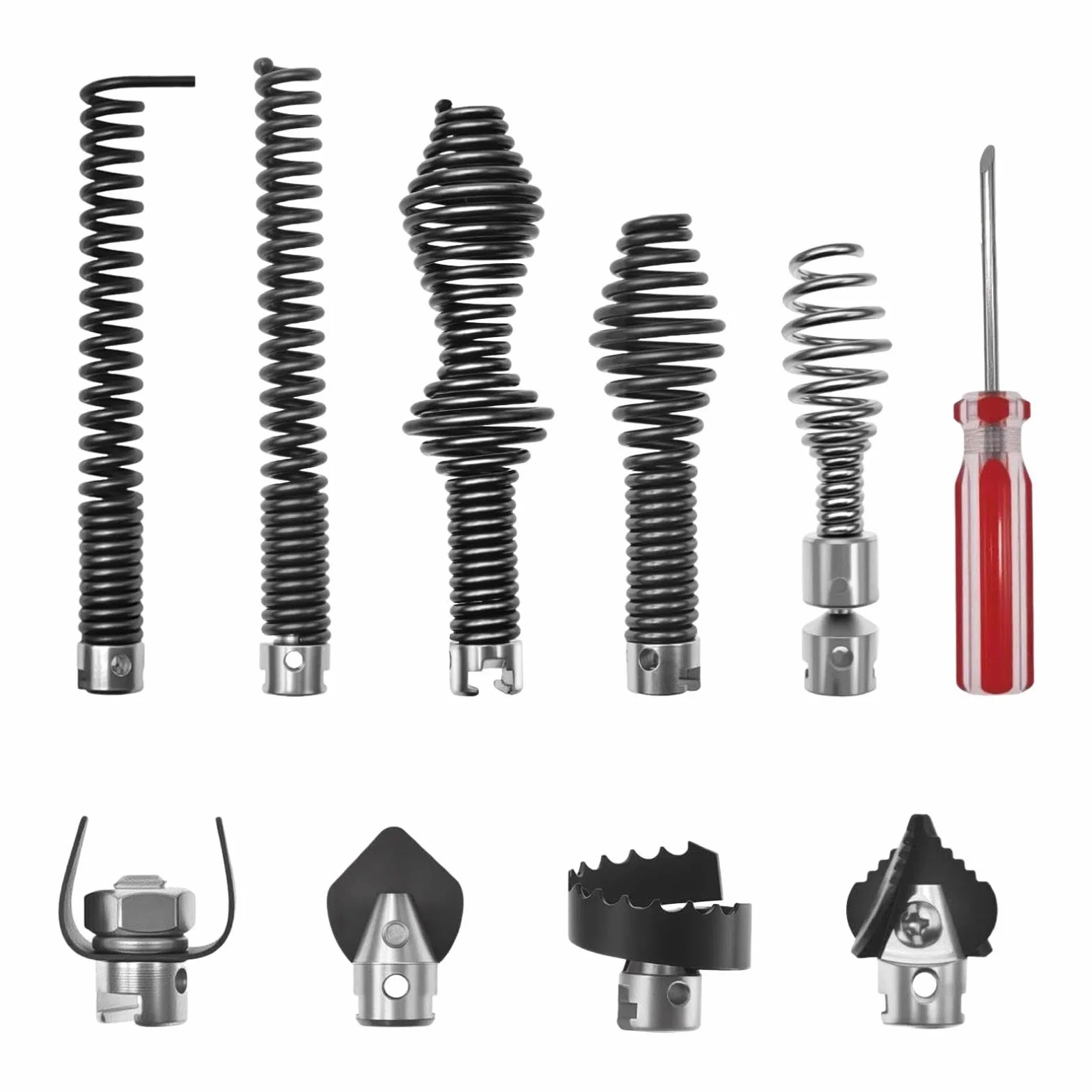 Juego de 8 Cabezales de Repuesto para Limpieza de Desagües, Sonda de Acero para Cortar Obstrucciones, Instalación Rápida, Ideal para Limpiar Desagües, Juego de 10