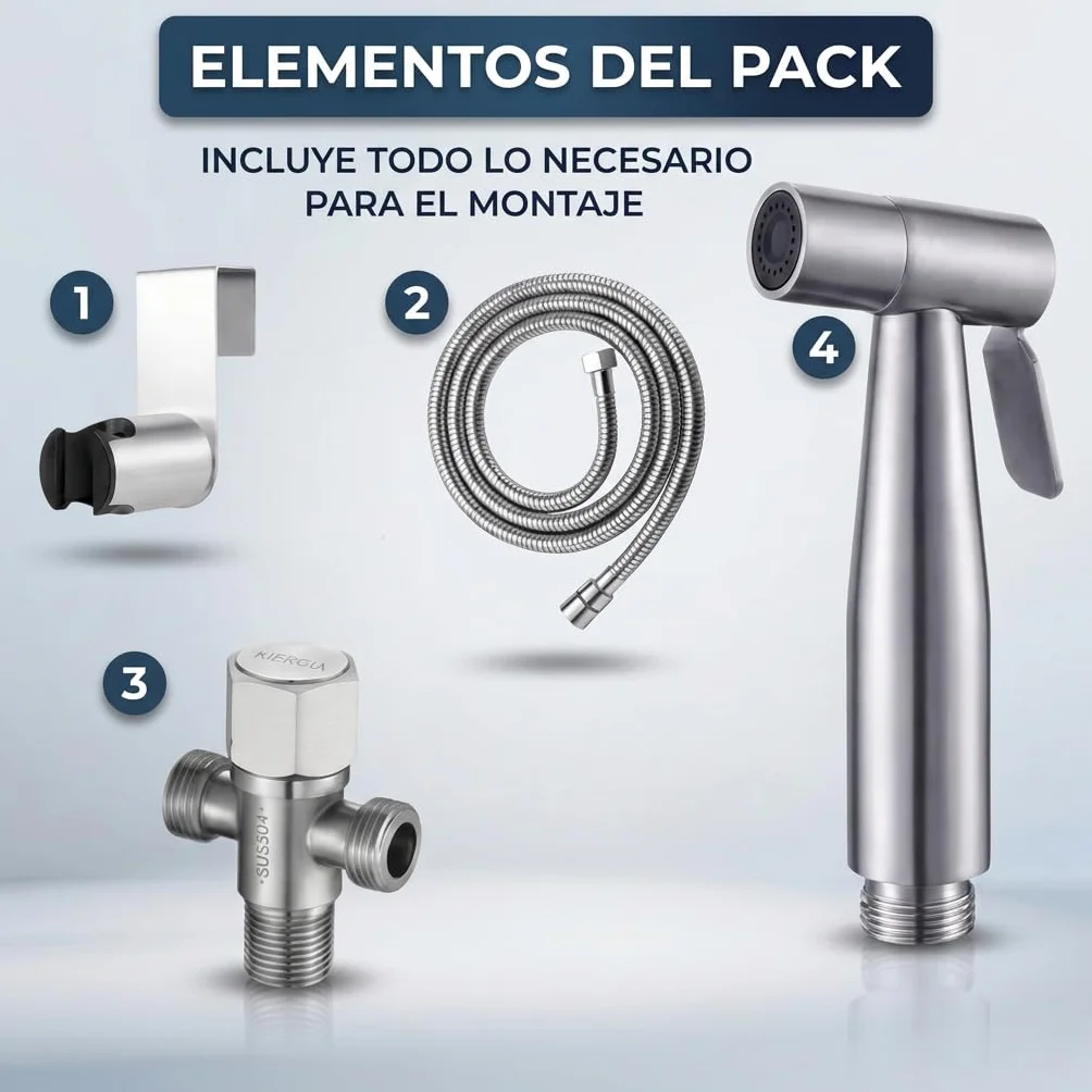 Ducha bidet para WC con sistema de montaje fácil e incluye todo lo necesario