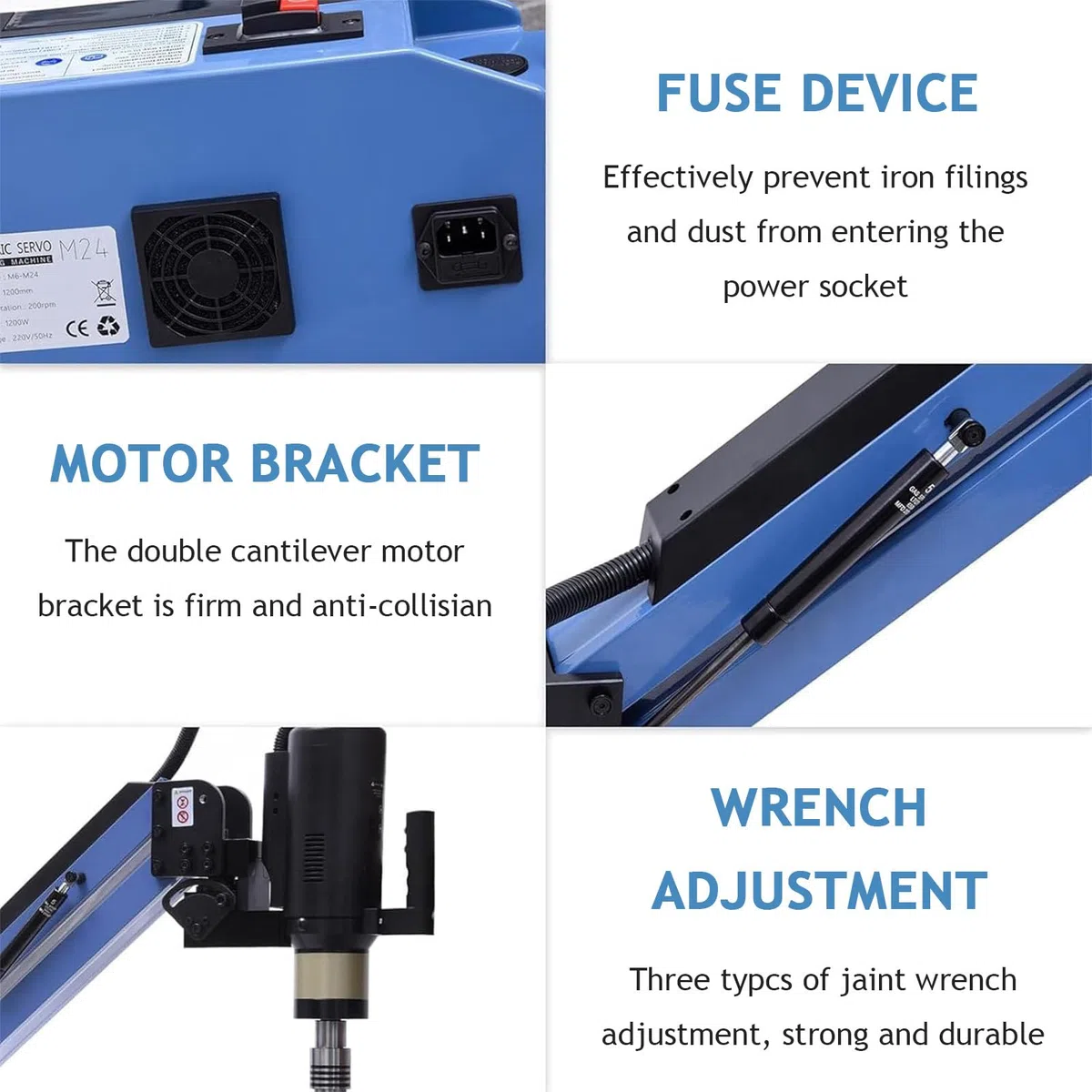 Roscadora Eléctrica con Brazo Roscador Universal M3-M16, Roscadora Eléctrica CNC, Voladiza. Roscadora para Roscadoras, Taladradoras, 8 Pinzas Estándar