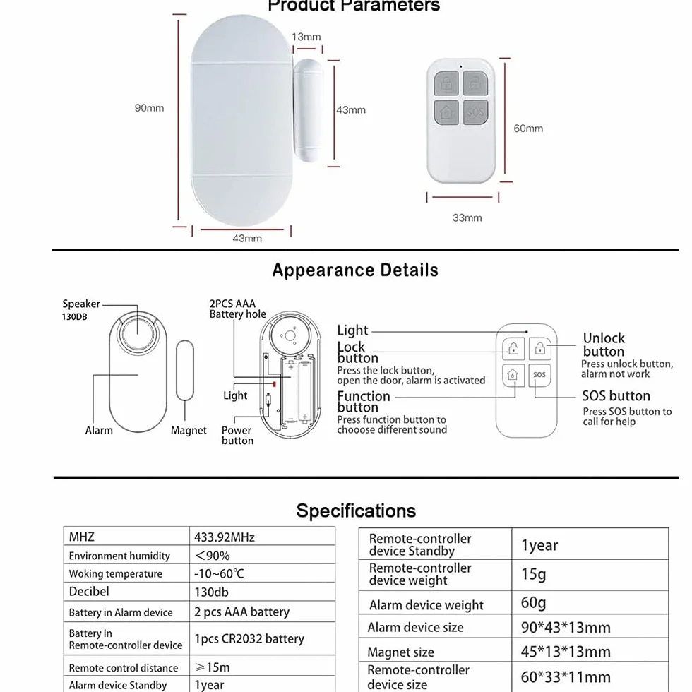 Alarma Puerta, eMylo Alarmas para Puertas con Alarma Ruidosa De 130 Db, Anti-Robo Sensor Apertura Puerta para La Seguridad De Los NiñOs Seguridad De La Tienda En El Hogar(2 Paquete)