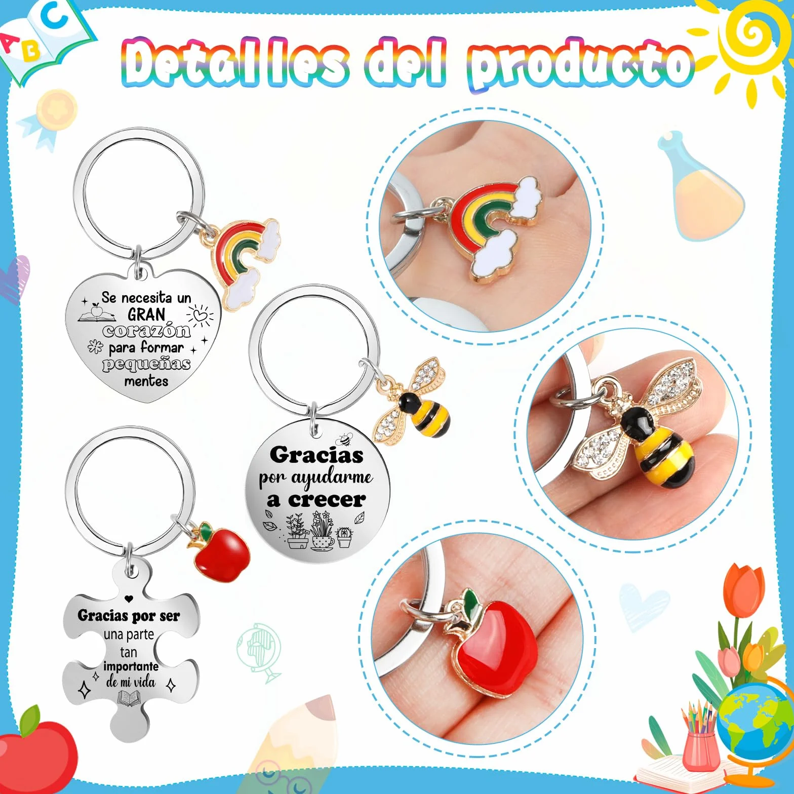HOWAF Regalo Profesora, 6 Tarjeta Profesor & 6 Llavero Profesora, Regalos para Profesores