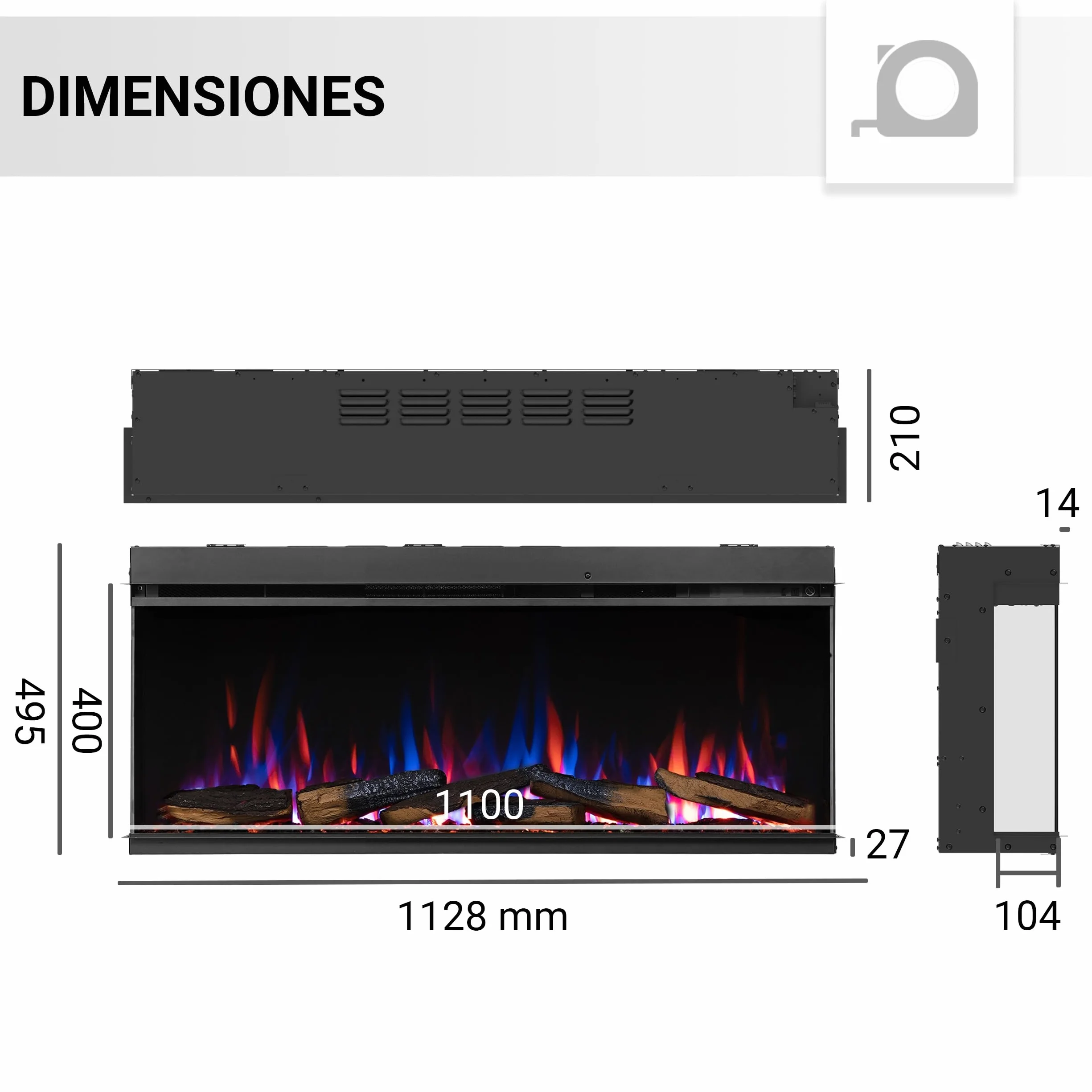 BALDERIA Athena 44 - Chimenea electrica empotrable, Calefactor bajo Consumo 1500W