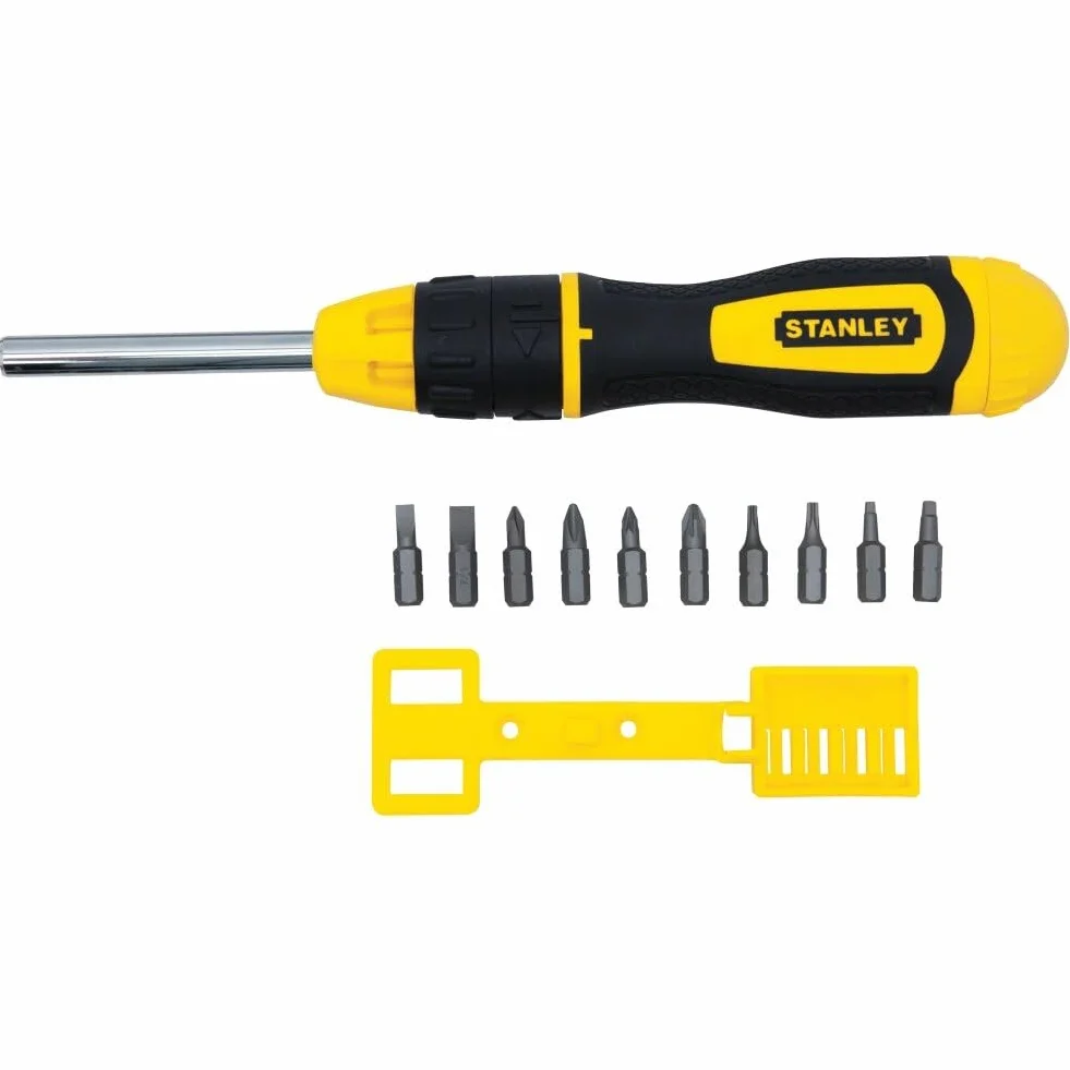 Destornillador de trinquete de 3 pulgadas, 10 puntas, negro/amarillo