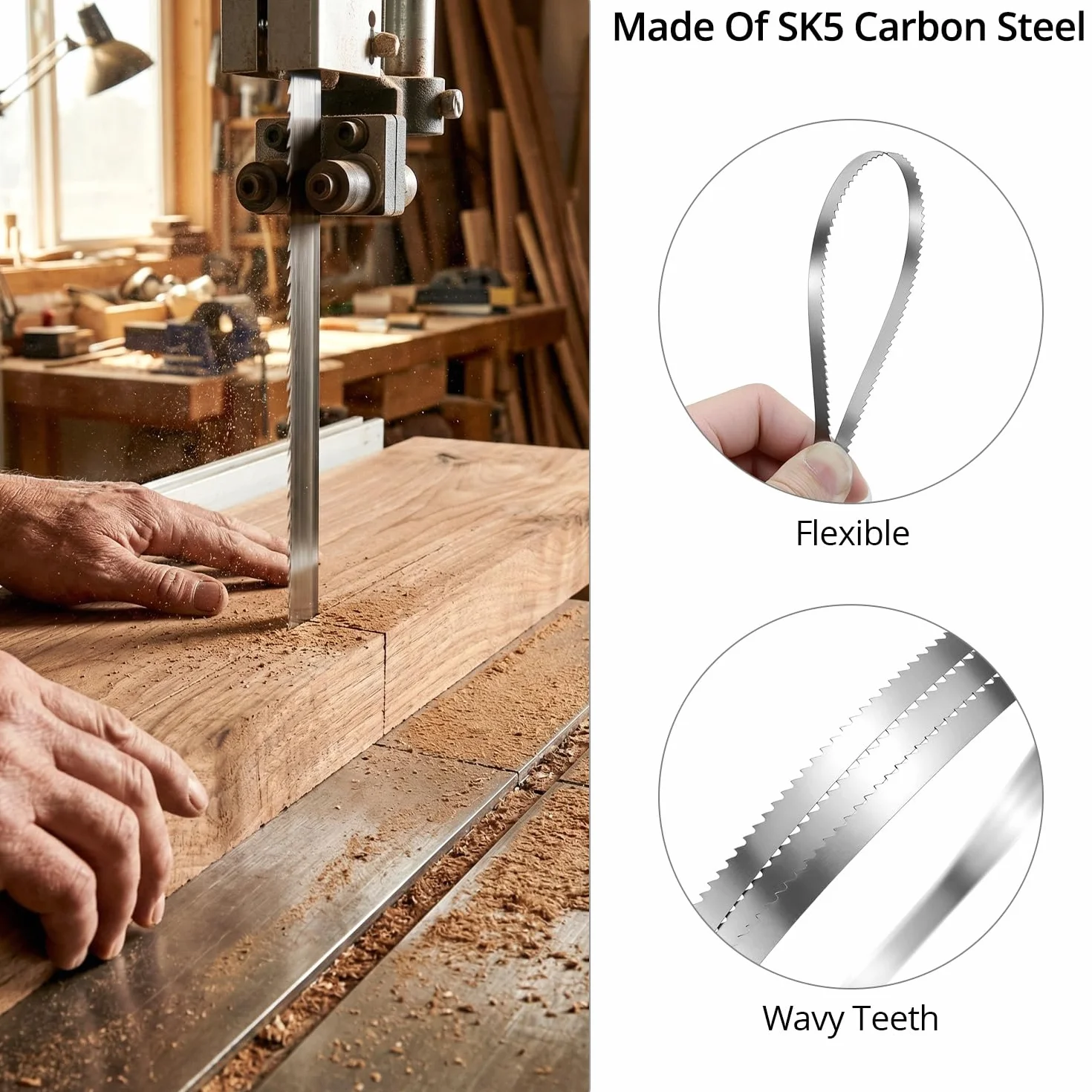QWORK® Juego de 4 hojas de sierra de cinta - 1400 x 6.35 x 0.35 mm, acero de aleación SK5, 10 dientes por pulgada, para sierra de cinta de 8"