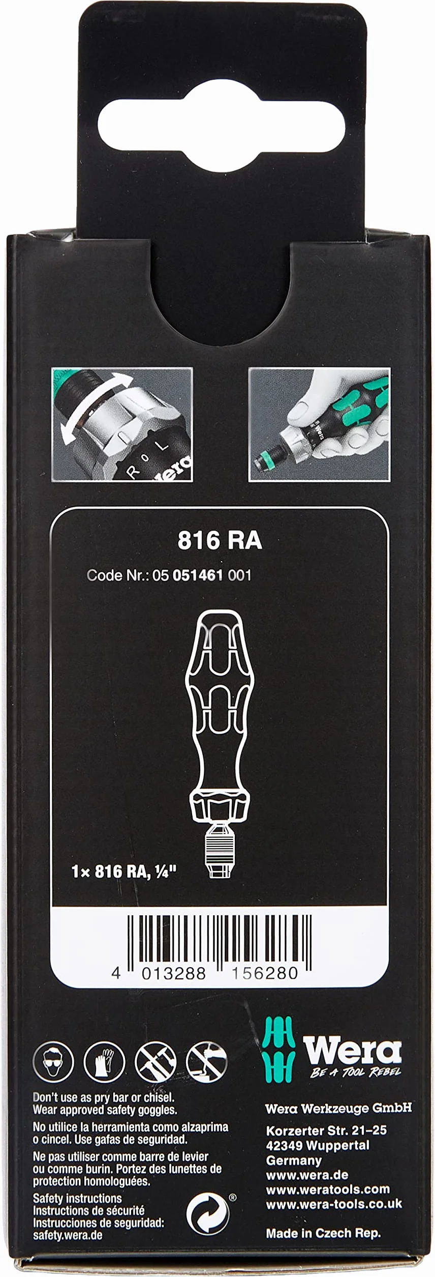 Wera 05051461001 816 RA - Destornillador de carraca, 1/4" x 142 mm