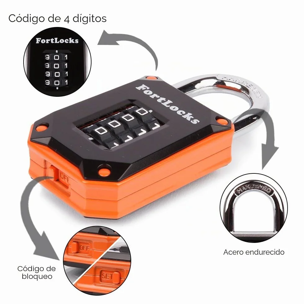 Candado para taquilla | Candado de combinación de 4 dígitos para gimnasio, escuela, trabajo, armario, puerta y más | 1 unidad, naranja