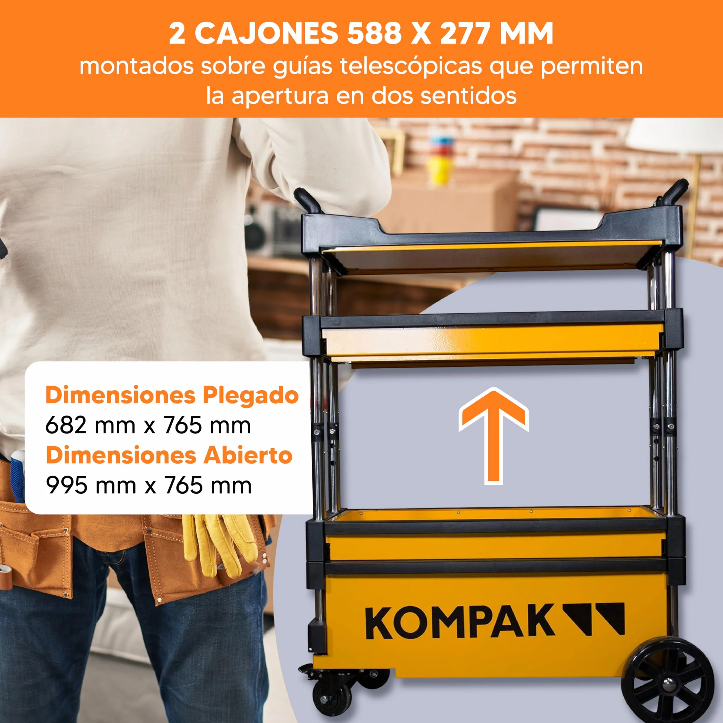 Kompak KP-KT01 Carro para Herramientas Plegable Transportable, amarillo y negro