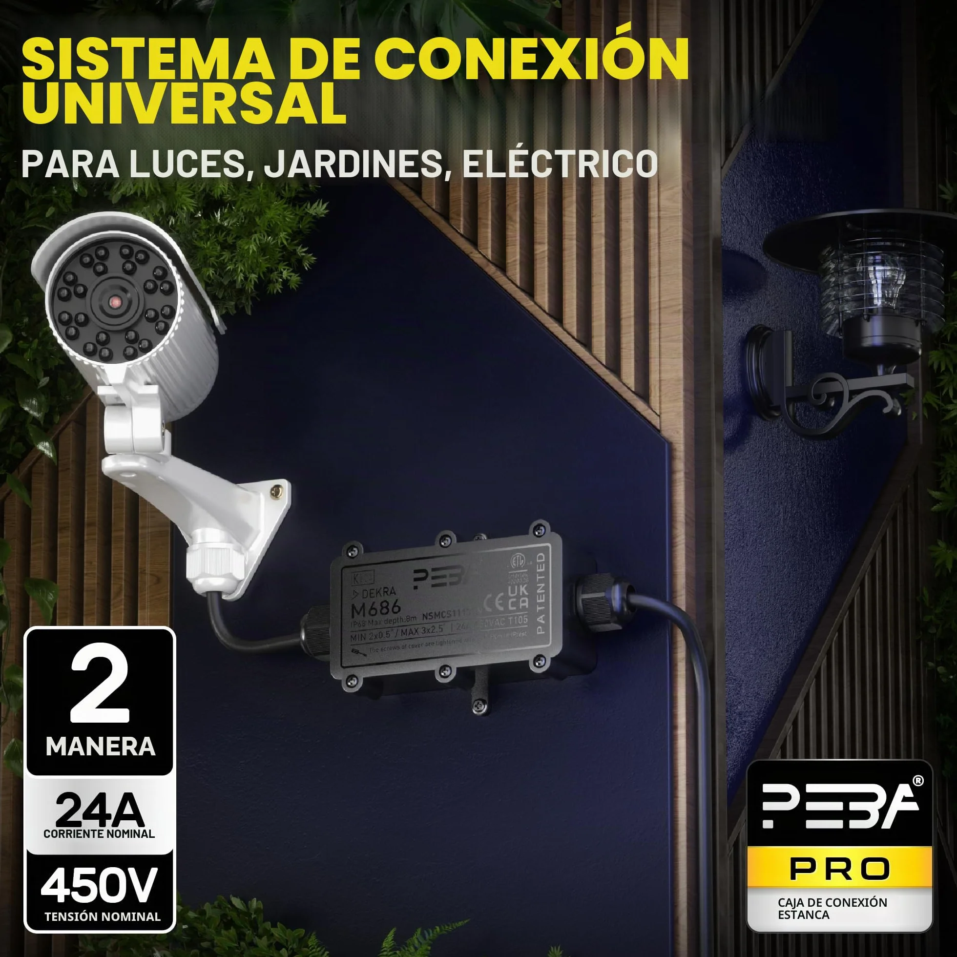 PEBA Cajas de Conexiones Impermeables IP68, Conector de cable estanco, Caja de conexiones de conector de cable Exterior de 2 vías, Apto para cables 4-11 mm caja empalmes exterior Negro