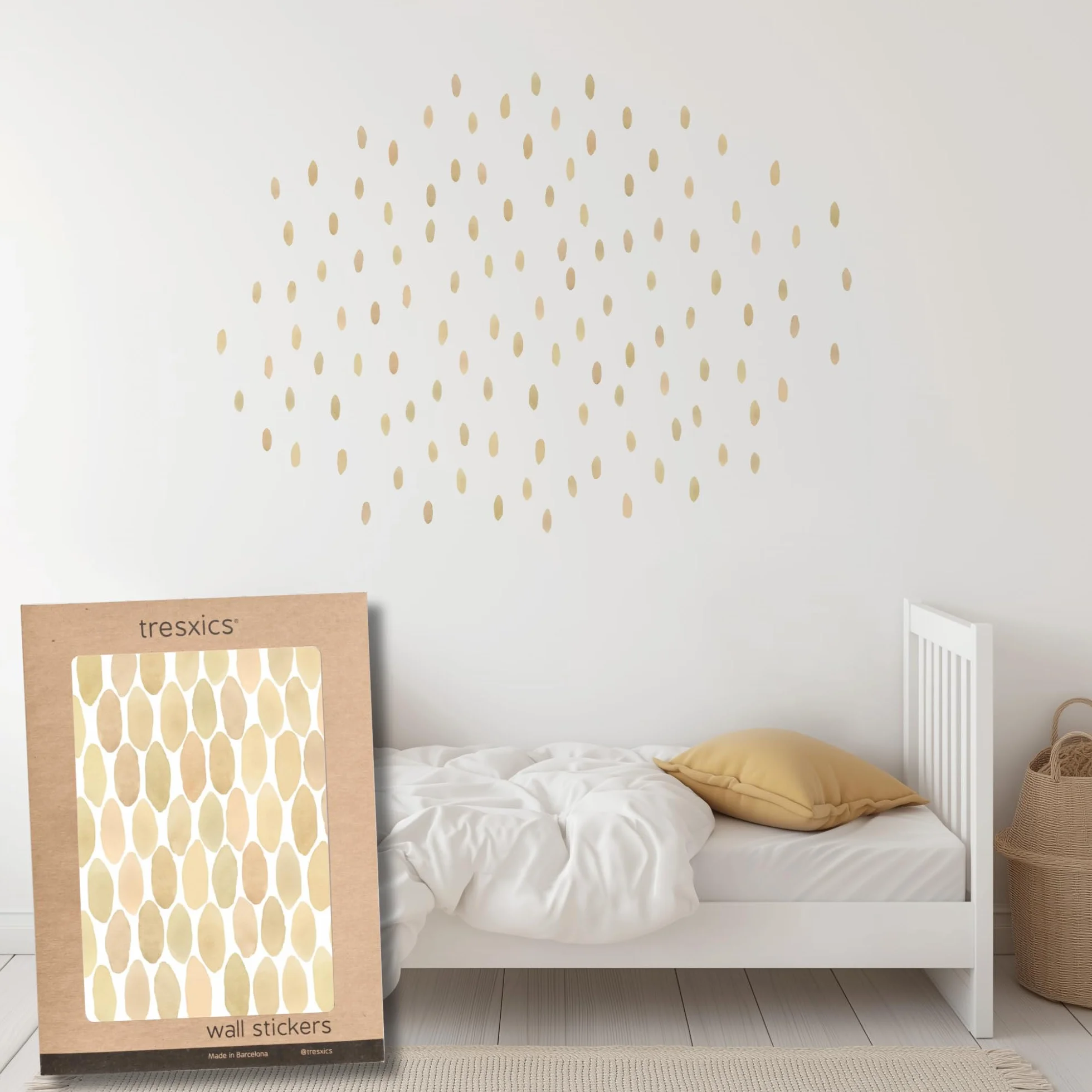 Pegatinas Pared Decorativas | Vinilo Adhesivo Pared Gotas Acuarela | Efecto Papel Pintado | Cubre 3 m² | 118 piezas | TRESXICS (Amarillo)
