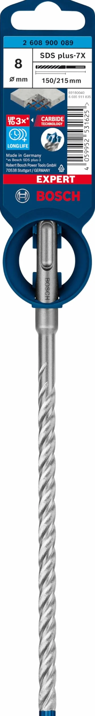Bosch Professional 1x Broca para martillo Expert SDS plus-7X (para Hormigón armado, Ø 8.00 x 215 mm, accesorios Martillo perforador rotativo)