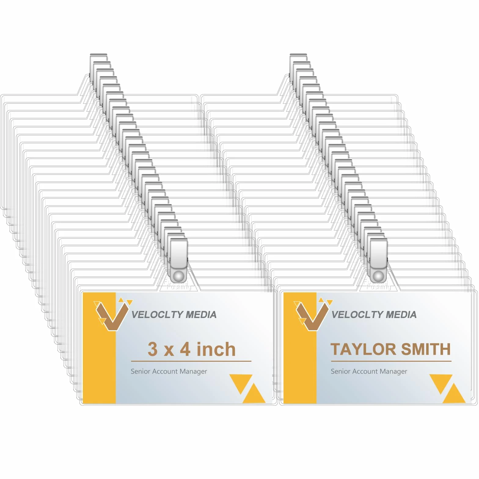 Fushing - Portatarjetas de identificación con clip, 40 soportes de plástico transparente con clips para tarjetas de identificación de 7,6 x 10,2 cm (3 x 4 pulgadas) para tarjetas de nombre