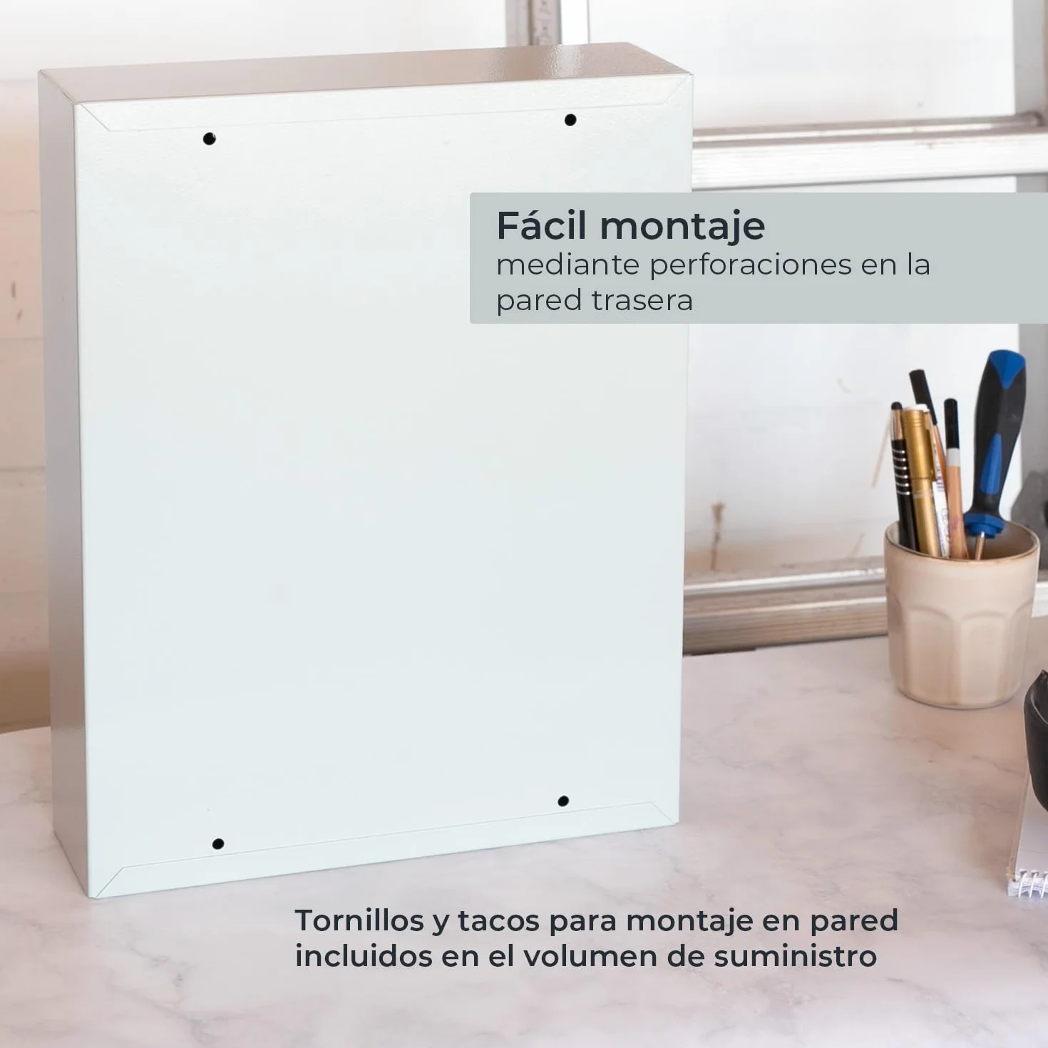HMF 13642-07 Armario para llaves con código numérico, caja para llaves grande, 42 ganchos, 35 x 27 x 8 cm, gris claro