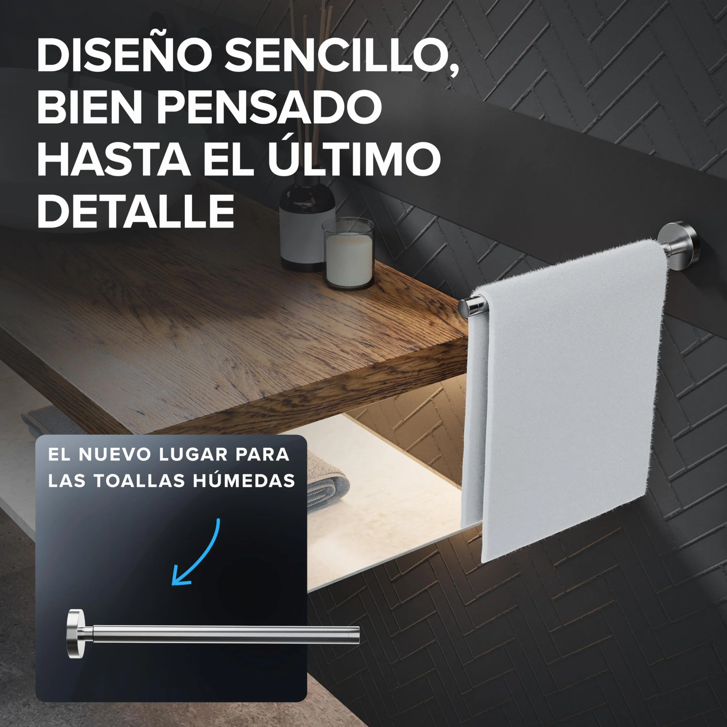 ovimar Barra telescópica Lyngvig de acero inoxidable, plata para taladrar, extensible con dos barras como toallero para toallas, soporte para perforar o pegar en la pared