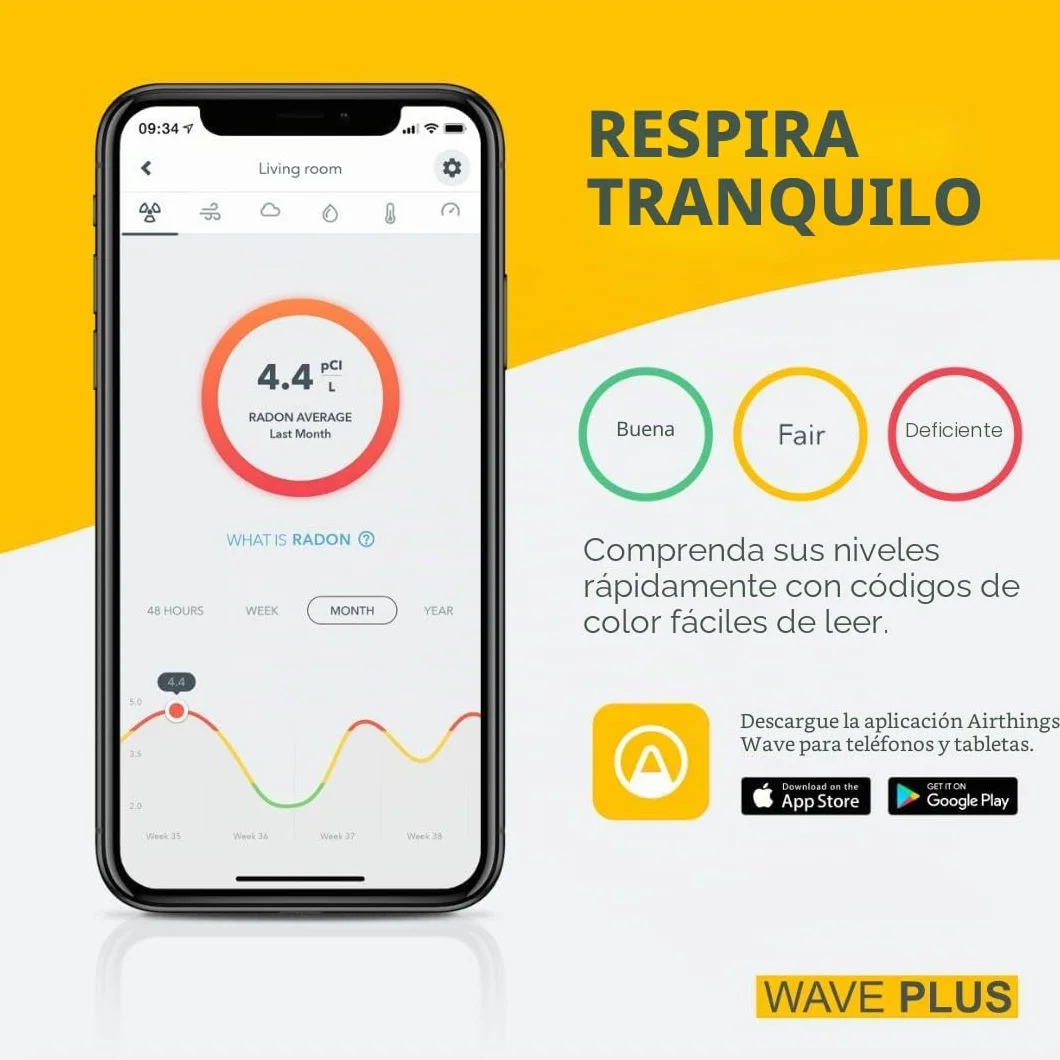 Airthings 2930 Wave Plus Monitor Radón Calidad Aire CO2 COV Presión Humedad Temperatura