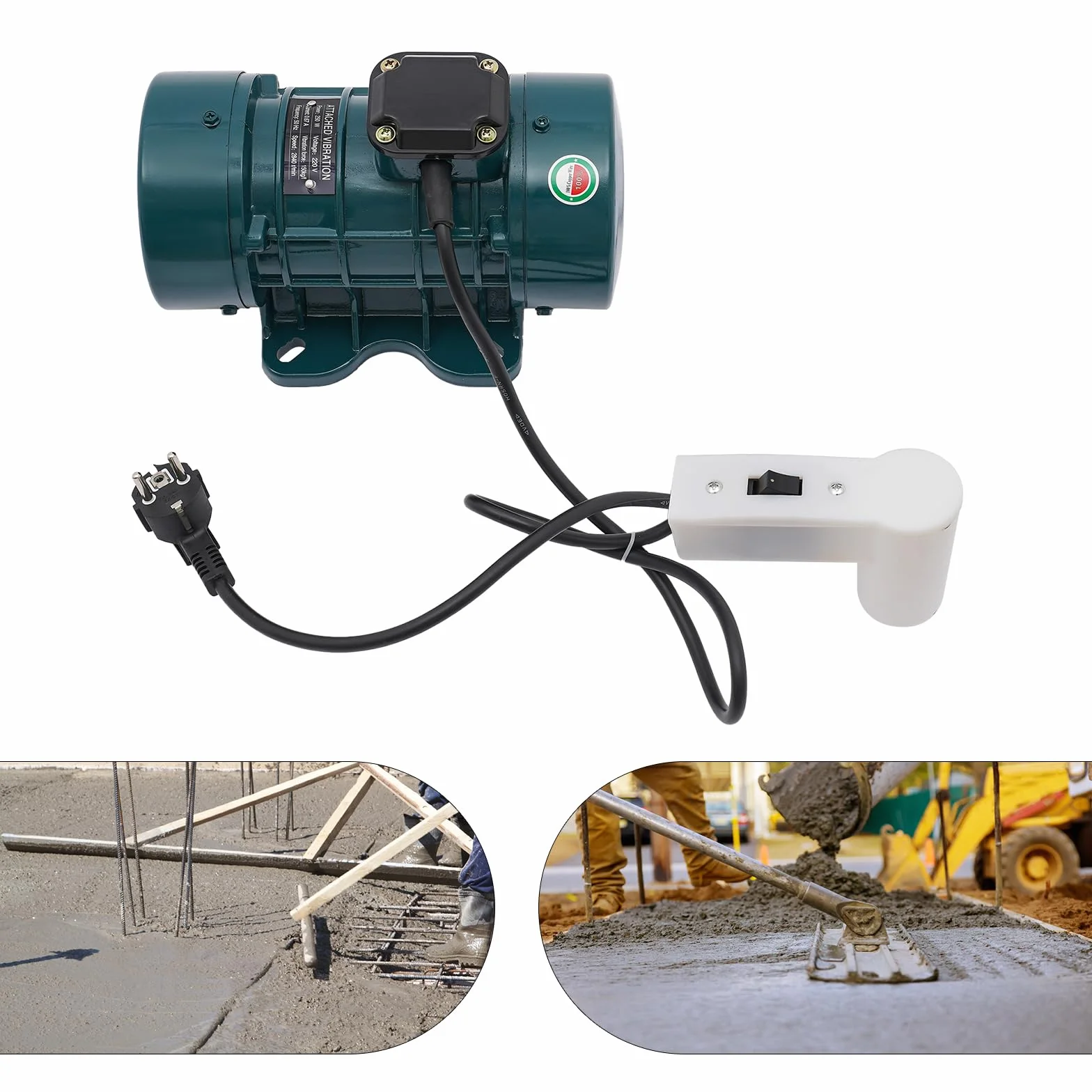 Motor de vibración para hormigón, 250 W, eléctrico para mezcla de hormigón, 2840 rpm, con 150 kg de fuerza de vibración, aluminio, para proyectos de construcción como puentes, vallas, carreteras
