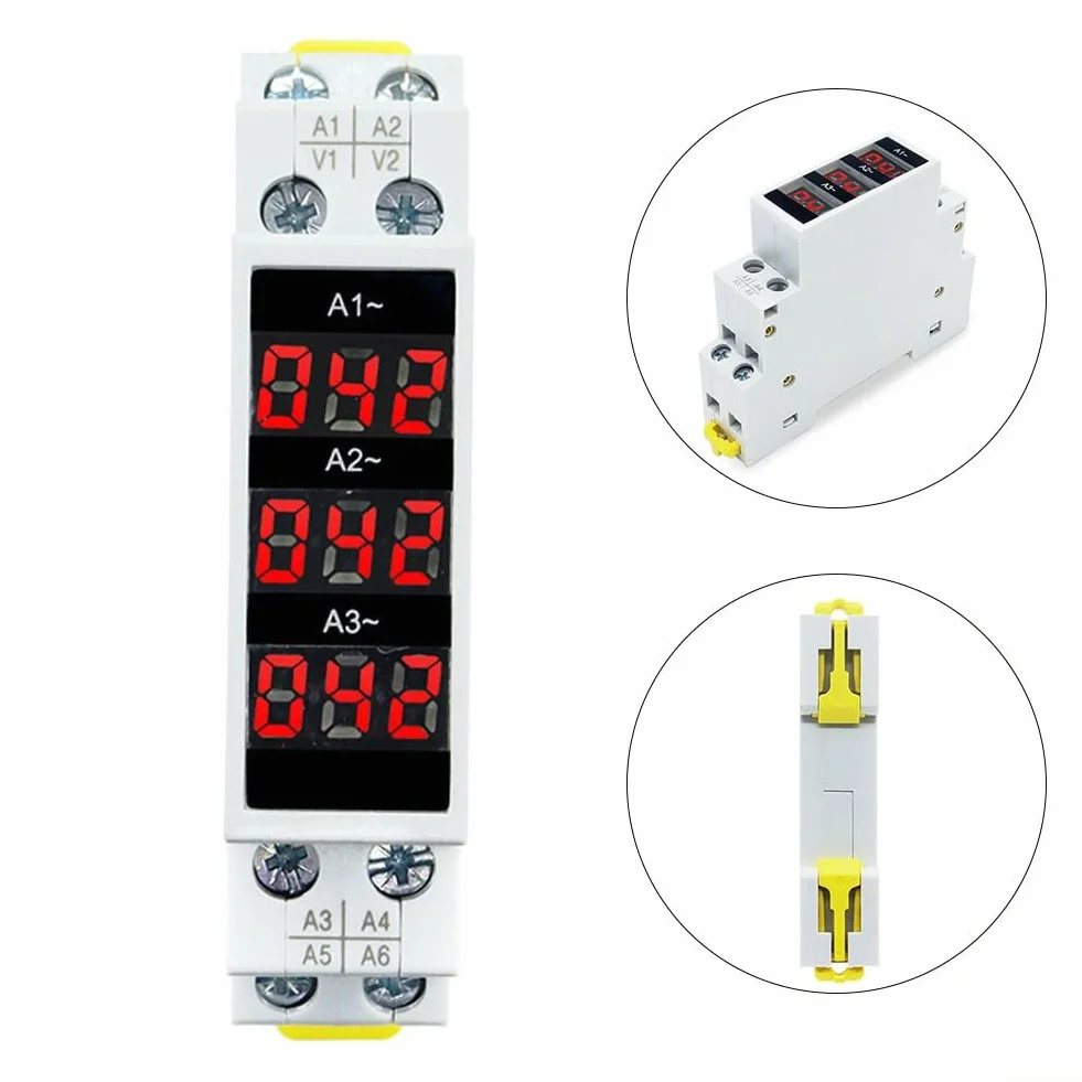 Amperímetro trifásico, pantalla trifásica de 3 dígitos, Mini Din 35mm Rail Pantalla Digital Indicador de medidor de corriente modular trifásico