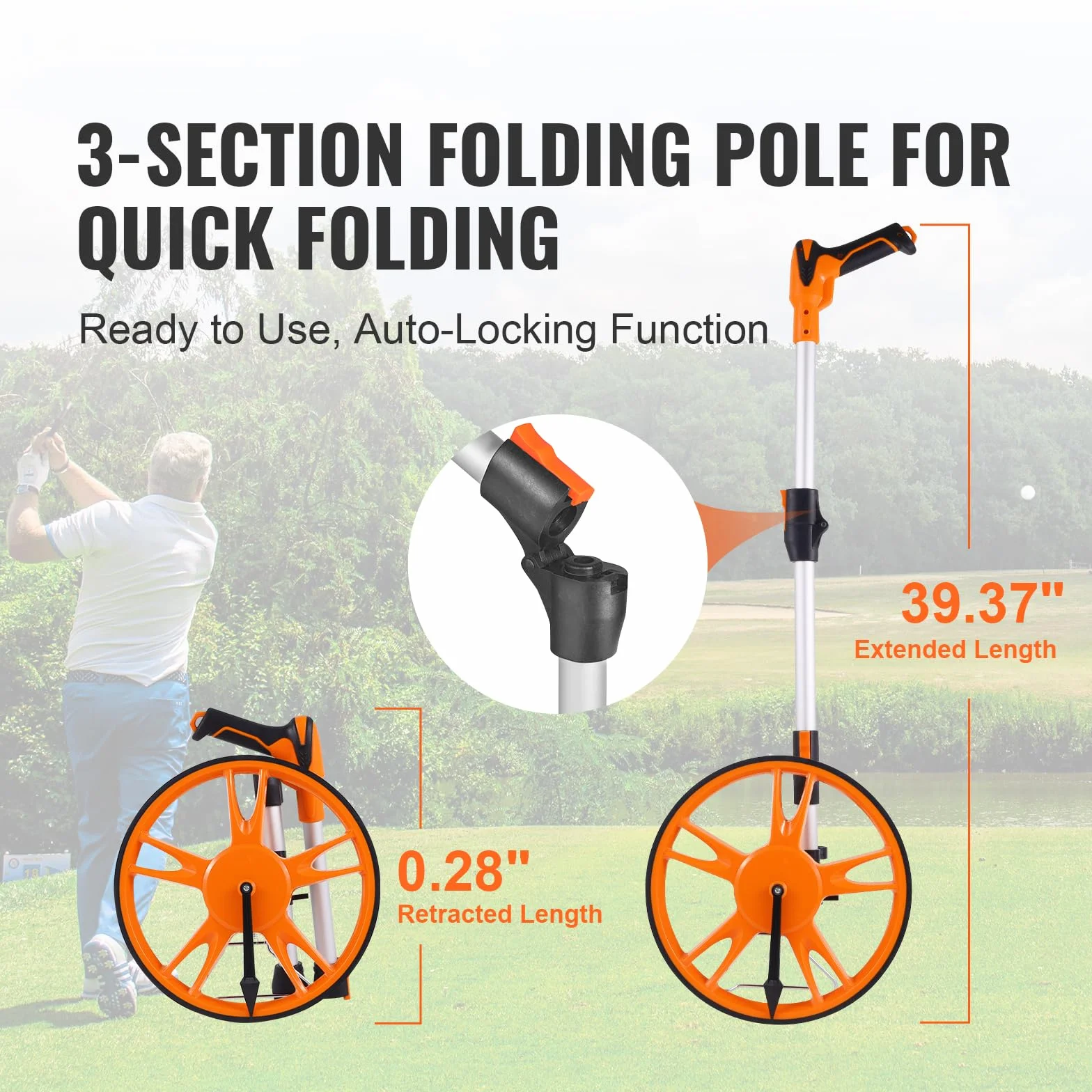 VEVOR Odómetro de Rueda para Medición de Distancia Diámetro de Rueda de 317,5mm Topómetro Medición de Distancia Mango Telescópico de 100-40cm Rango de Medición de 99999,9 pies con Mochila para Caminos