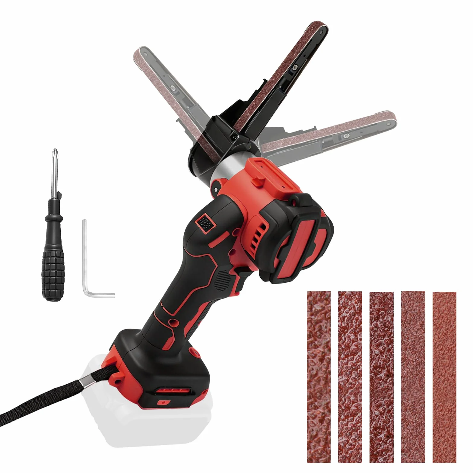 Lijadora de banda inalámbrica compatible con Milwaukee 18V, 13000 RPM 360° sin escobillas Mini Lijadora Inalámbrica Eléctrica con Velocidad Variable, 20 tiras abrasivas para Lijar